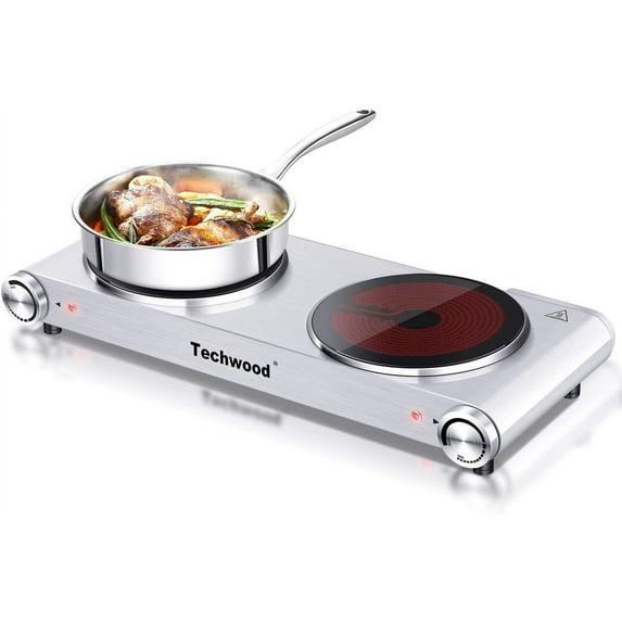 Countertop Stove Double Burner for Cooking, Infrared Ceramic Hot Plates Double Cooktop, Silver, Brushed Stainless Steel Easy To Clean Upgraded Version Stainless Steel Silver Double Burner