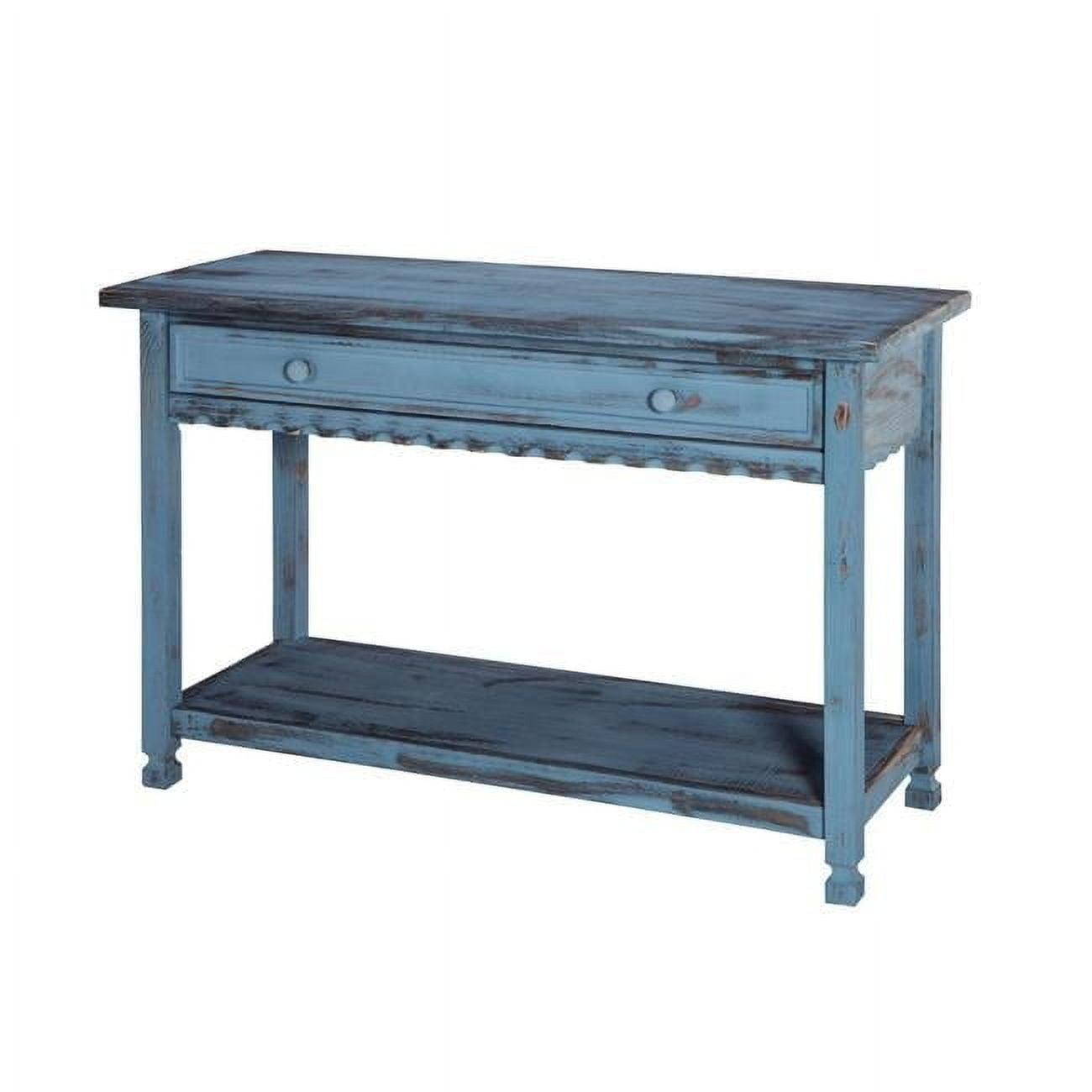 Alaterre Furniture Country Cottage Media/Console Table, Solid Pine Wood Perfect for Living Room, Entryway, Hallway, Blue Antique Finish