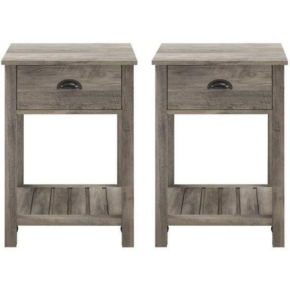 Juego de Mesa Auxiliar con Cajón Individual Estilo Granja Campestre en Lavado Gris