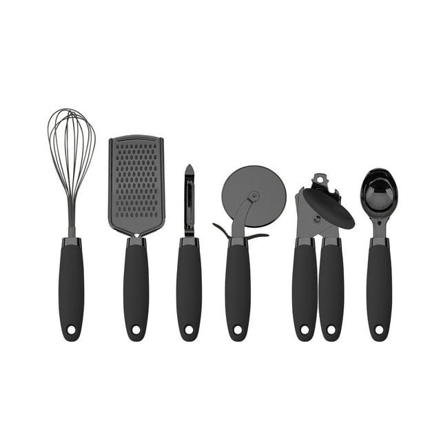 Country Kitchen Juego de Utensilios de Cocina de Acero Inoxidable de 6 Piezas, Negro
