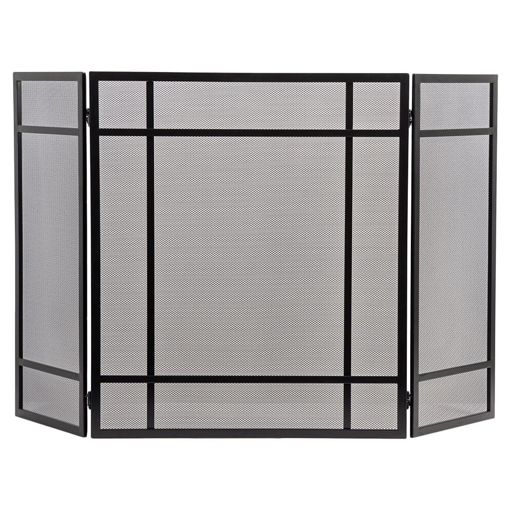 Country Living Pinecrest Mesh Fireplace Screen with Durable 3-Panel Steel Frame - Brass Handles