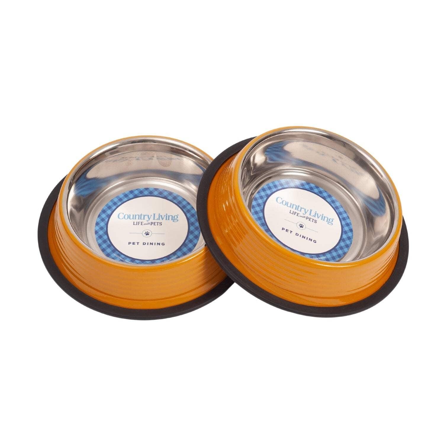 Country Living Set of 2 Ribbed No-Tip Non-Skid Pet Bowls - Durable & Safe for Dogs - Prevents Spills, Easy to Clean