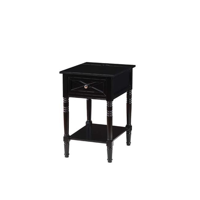 Convenience Concepts Country Oxford 1 Drawer End Table with Charging Station and Shelf, Black