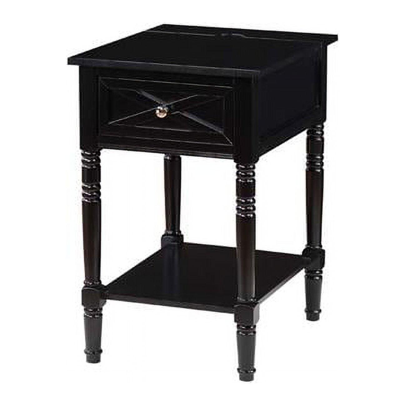 Black Wood End Table with Charging Station and Storage