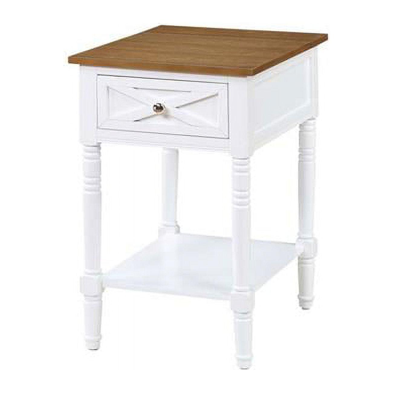 Driftwood and White Country End Table with Built-In Charging Station