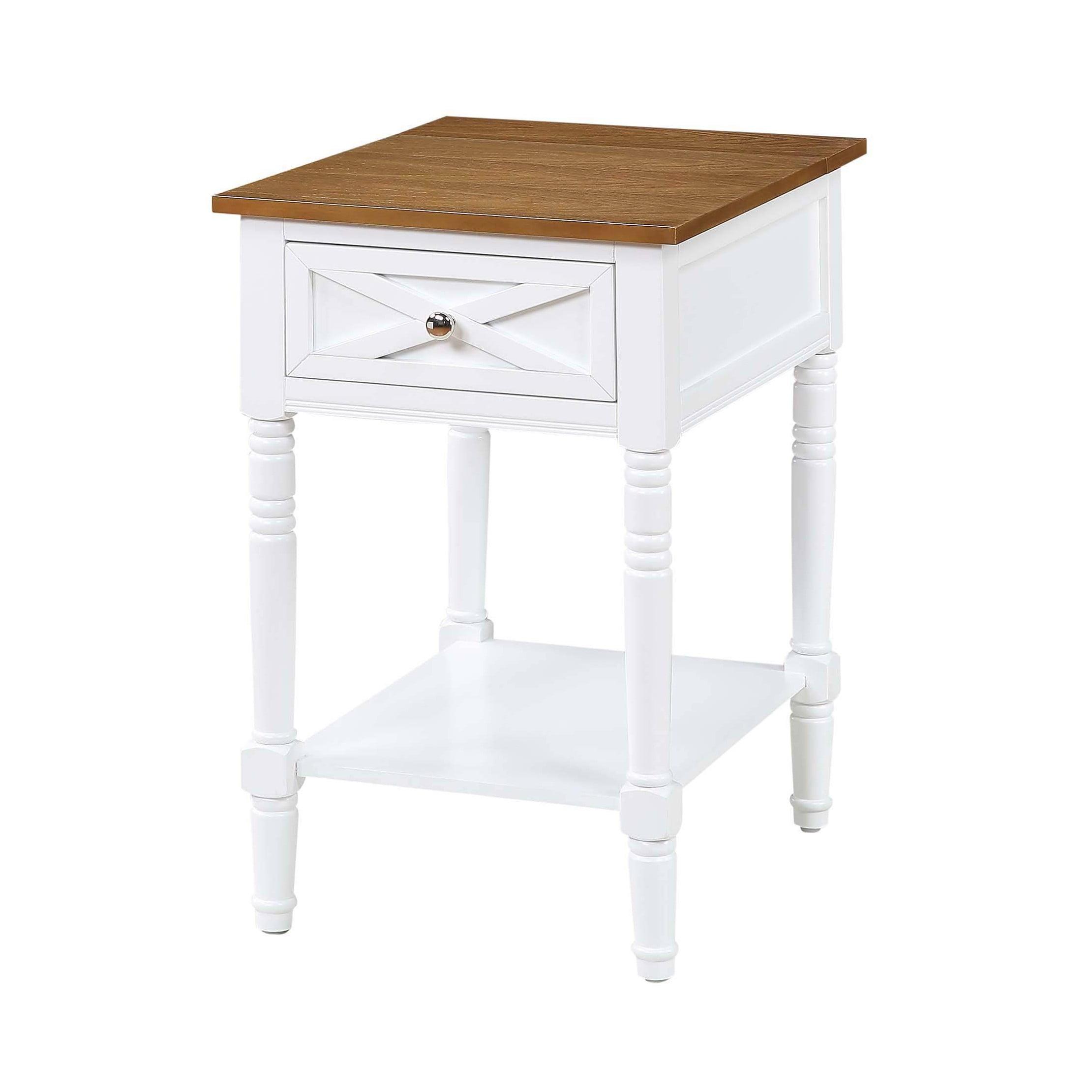 Driftwood and White Country End Table with Built-In Charging Station