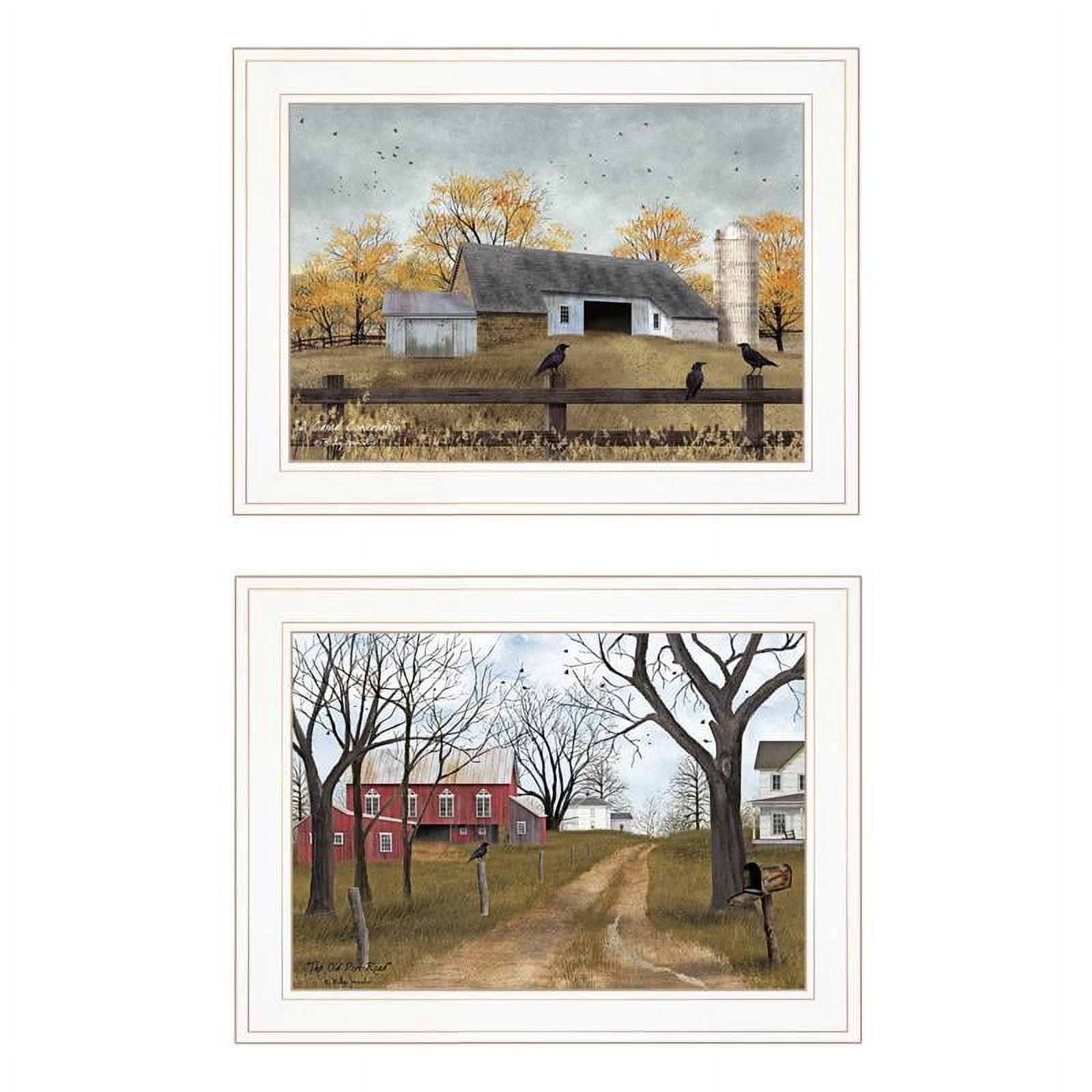 Rustic Country Roads White Framed Canvas Print Set, 19x15