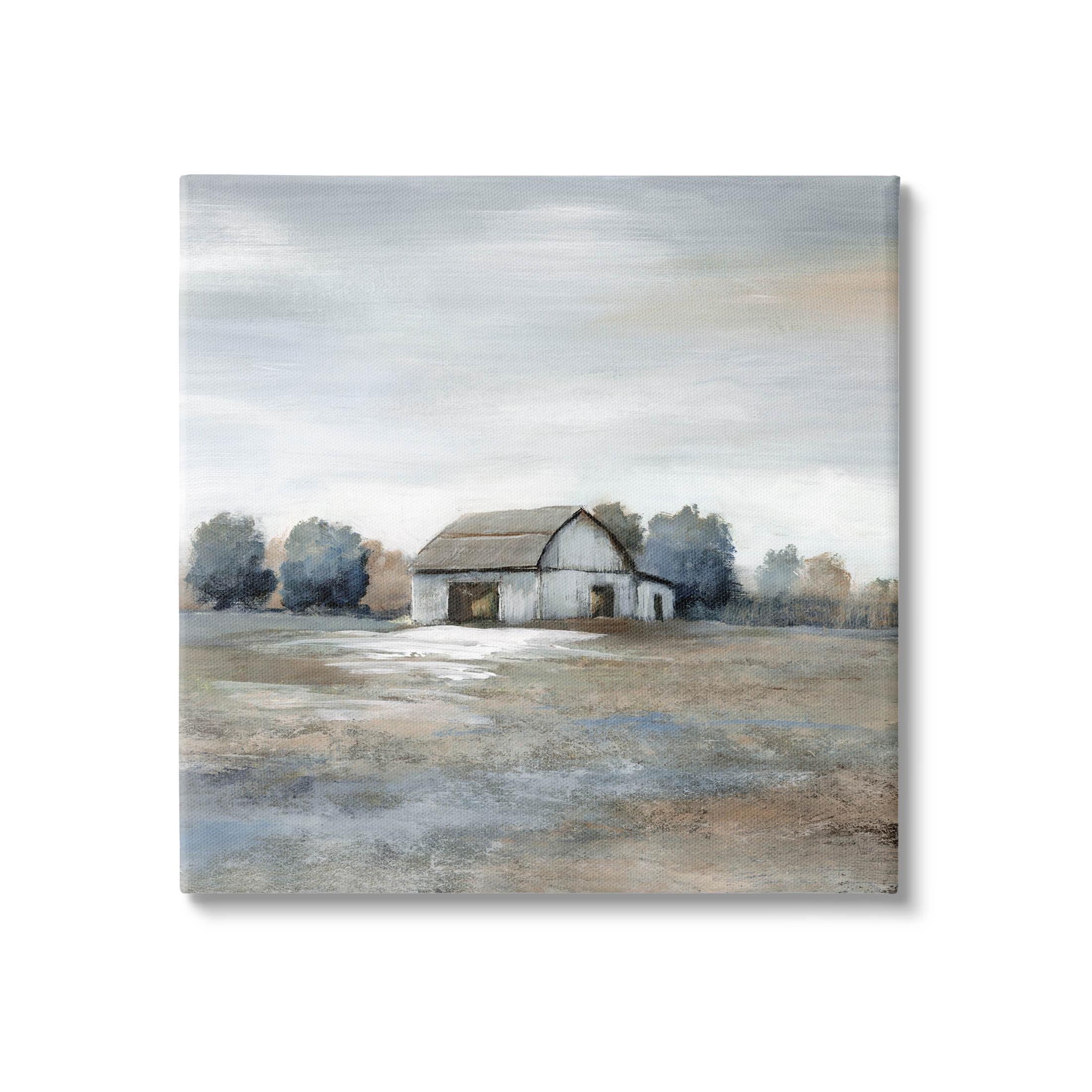 Stupell Industries Countryside Barn Neutral Tones Gallery Wrapped Canvas Wall Art, 17 x 17
