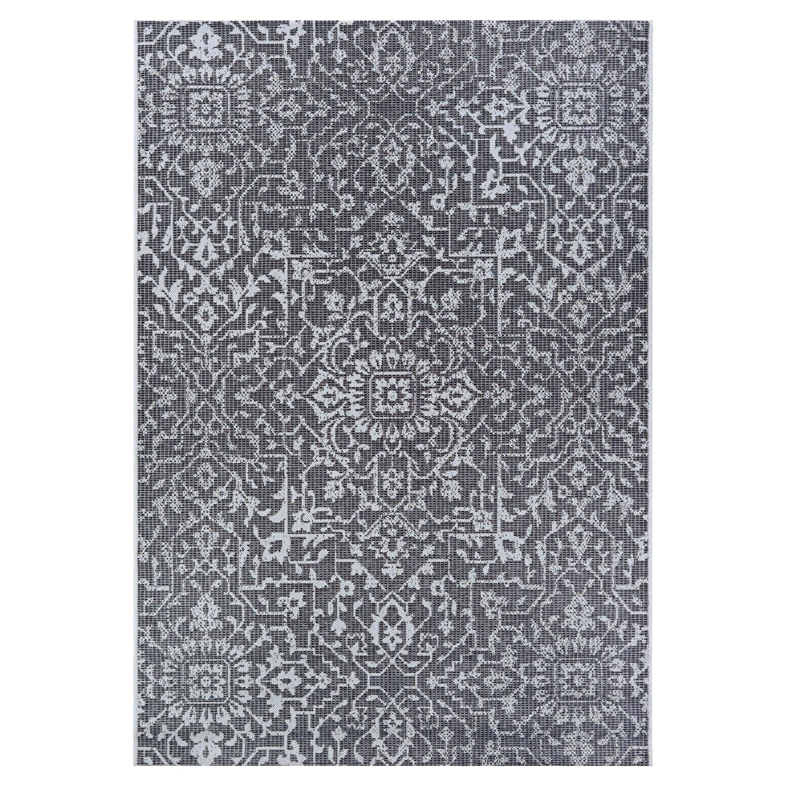 Black and Gray Synthetic Rectangular Indoor/Outdoor Area Rug