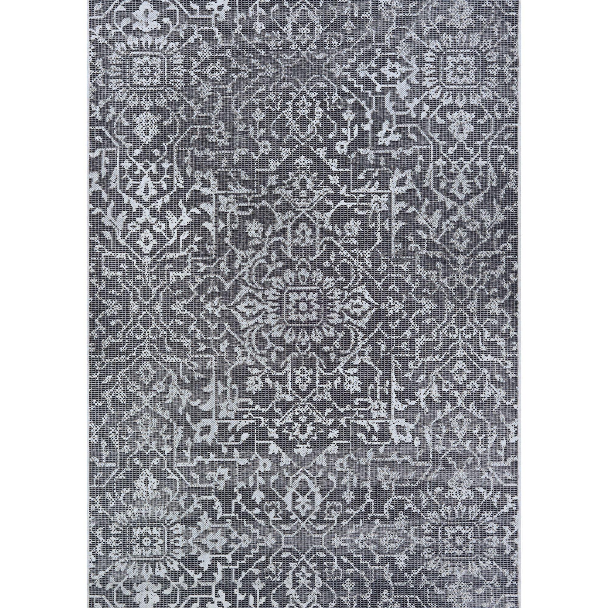 Black and Gray Synthetic Rectangular Indoor/Outdoor Area Rug