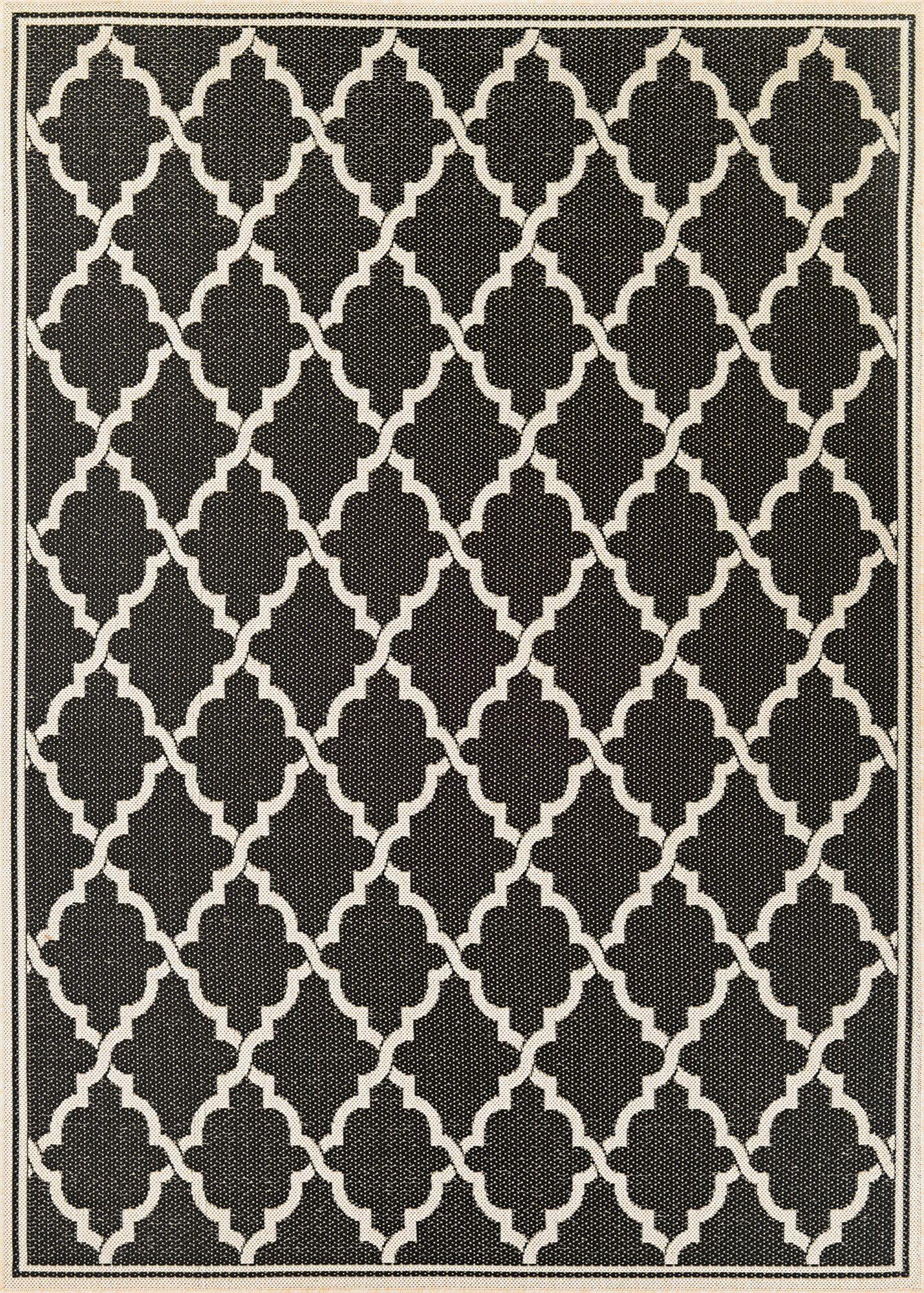 Black and Sand Geometric Flat Woven Synthetic Rug 42" x 24"