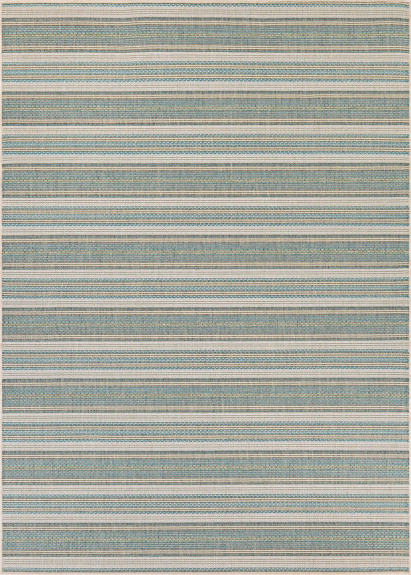 Ivory and Blue Geometric Flat-Woven Outdoor Area Rug, 42"x24"