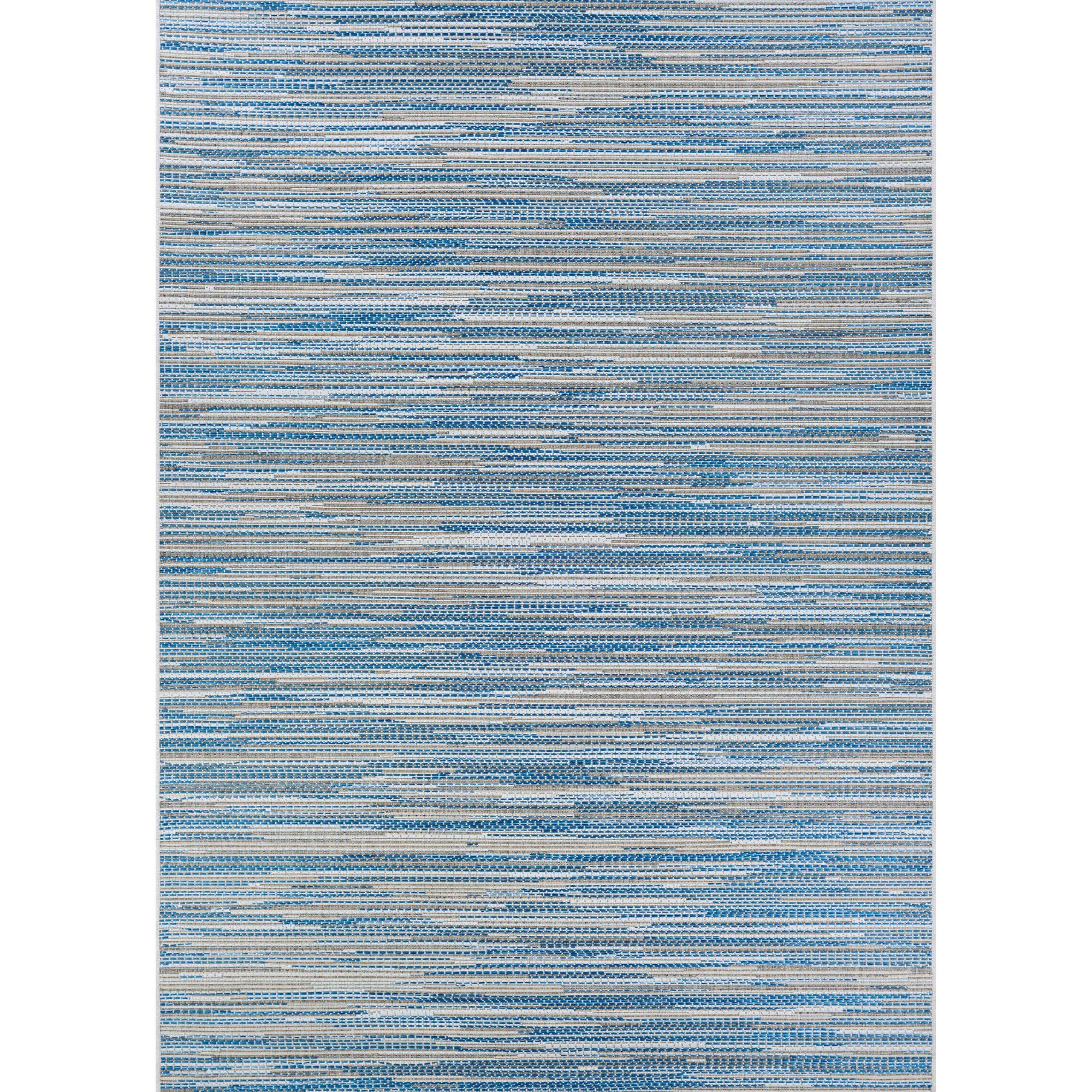 Coastal Blue and Beige Flat Woven Rectangular Rug