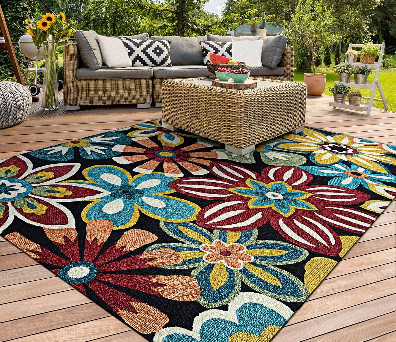 Multicolor Floral Wool and Synthetic Round Rug