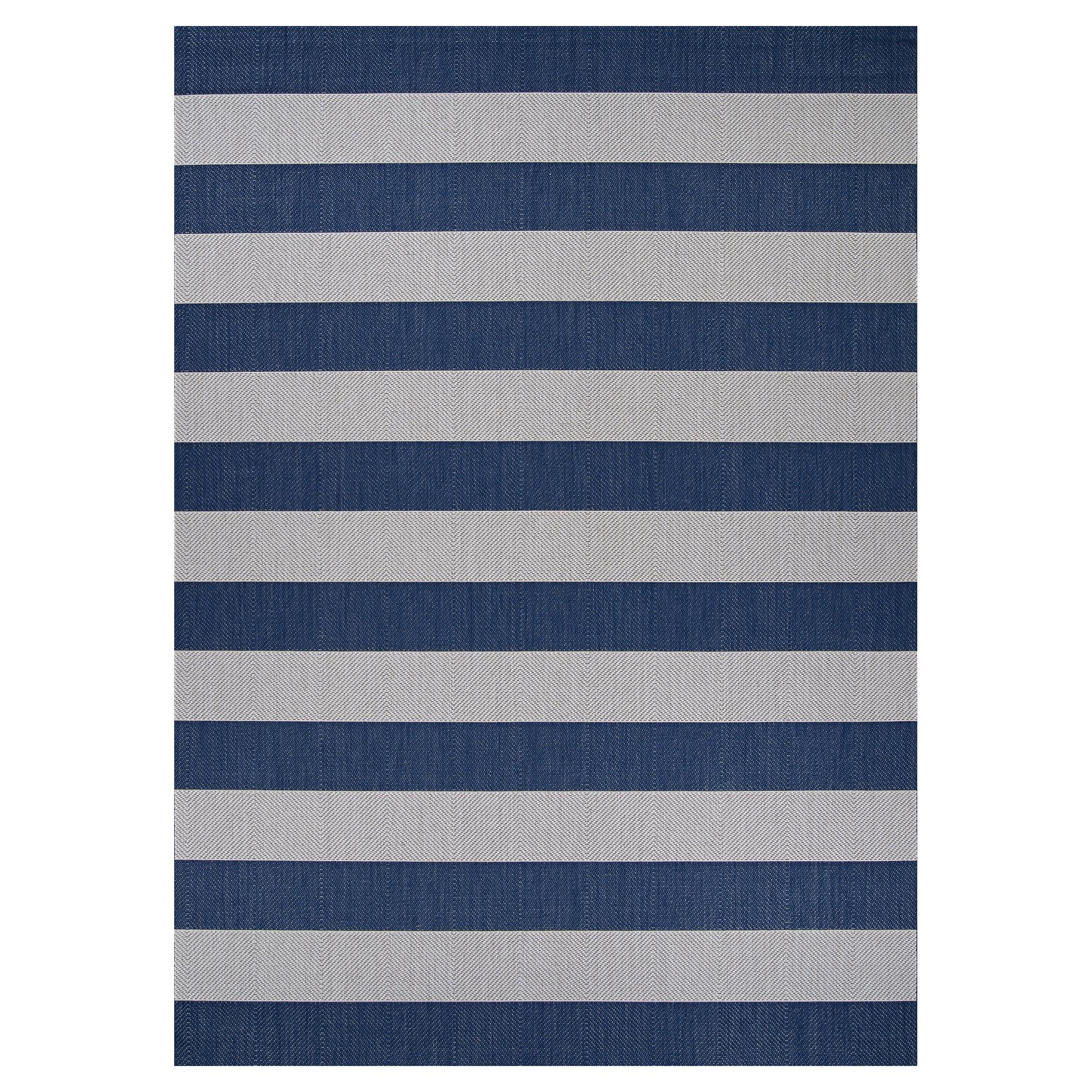 Midnight Blue and Ivory Stripe Synthetic Easy-Care Outdoor Rug 2'x3'7"