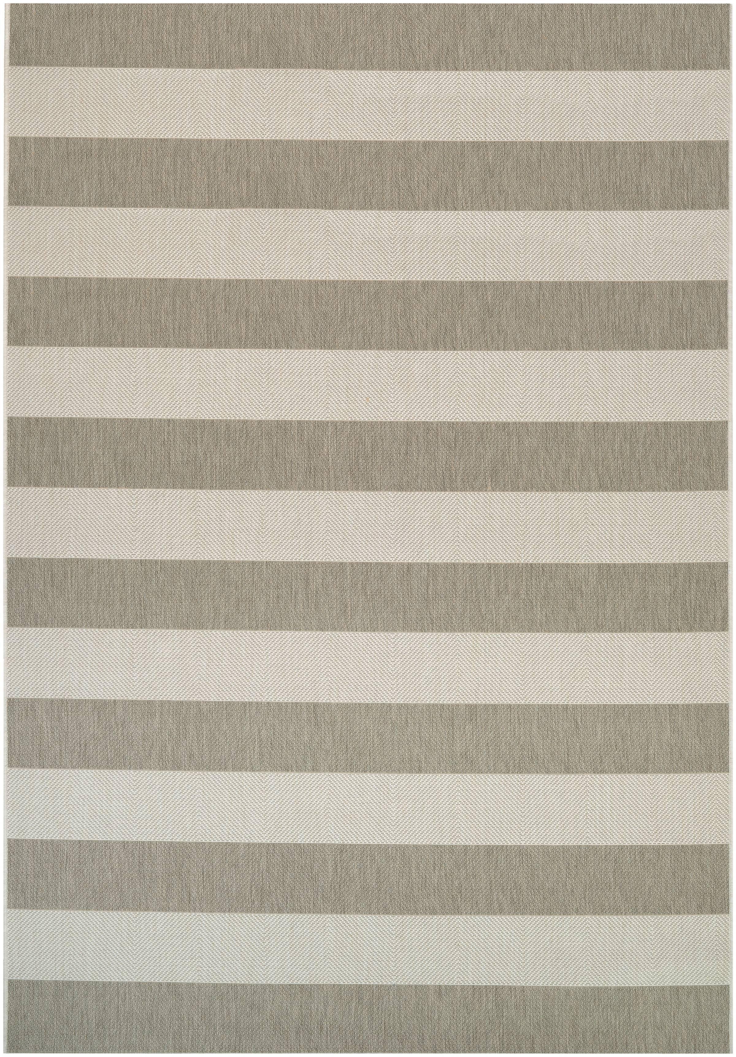 Tan and Ivory Striped Flatweave Indoor Outdoor Rug