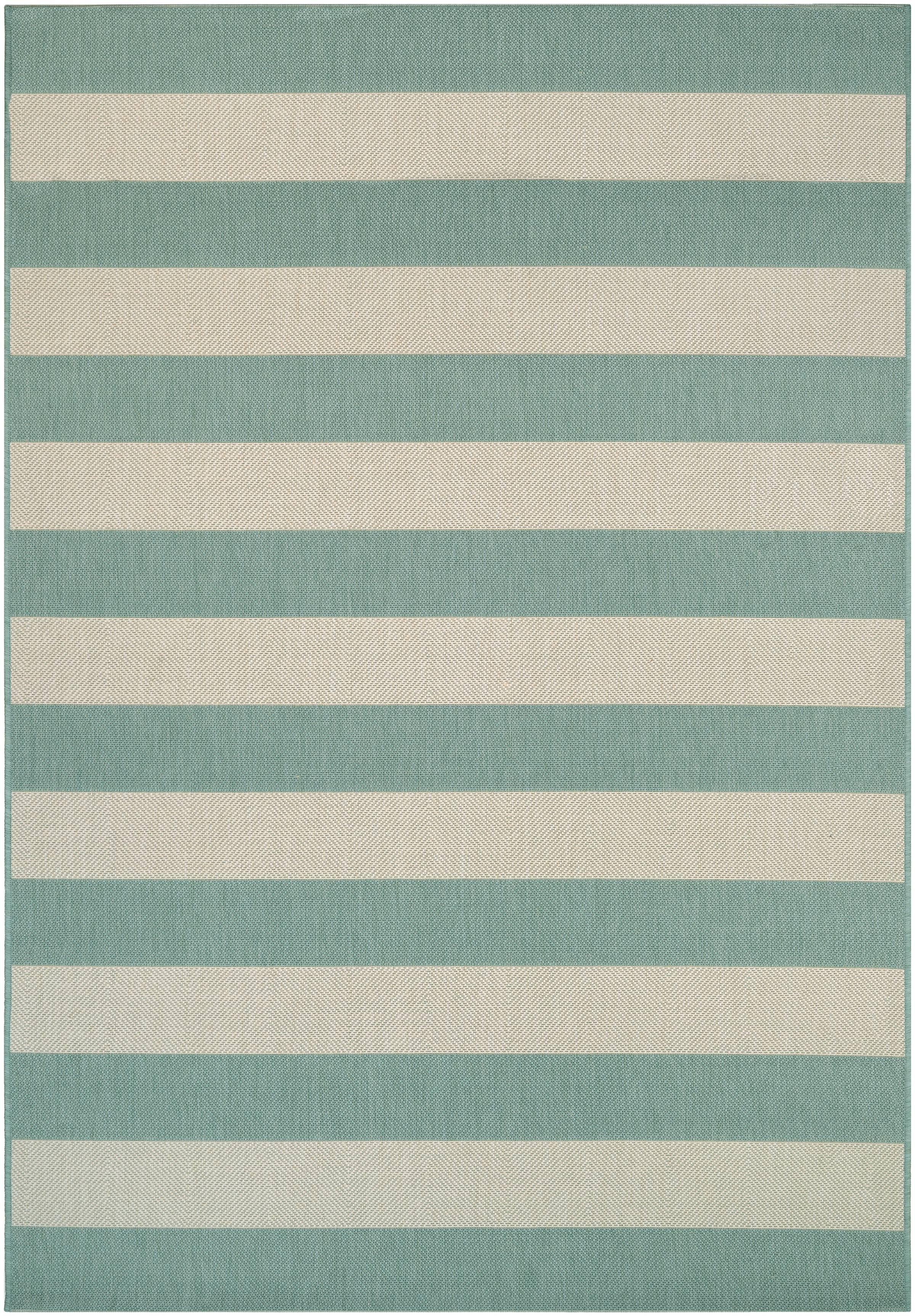 Couristan Afuera Yacht Club 5'3" x 7'6" Sea Mist Green and Ivory Stripe Outdoor Rectangle Rug