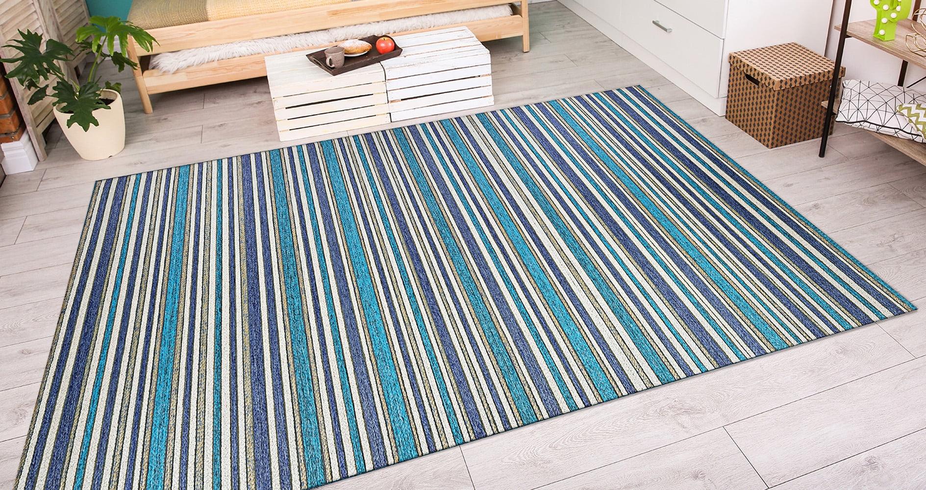 Cobalt and Teal Flat Woven Synthetic Area Rug 5' x 7'