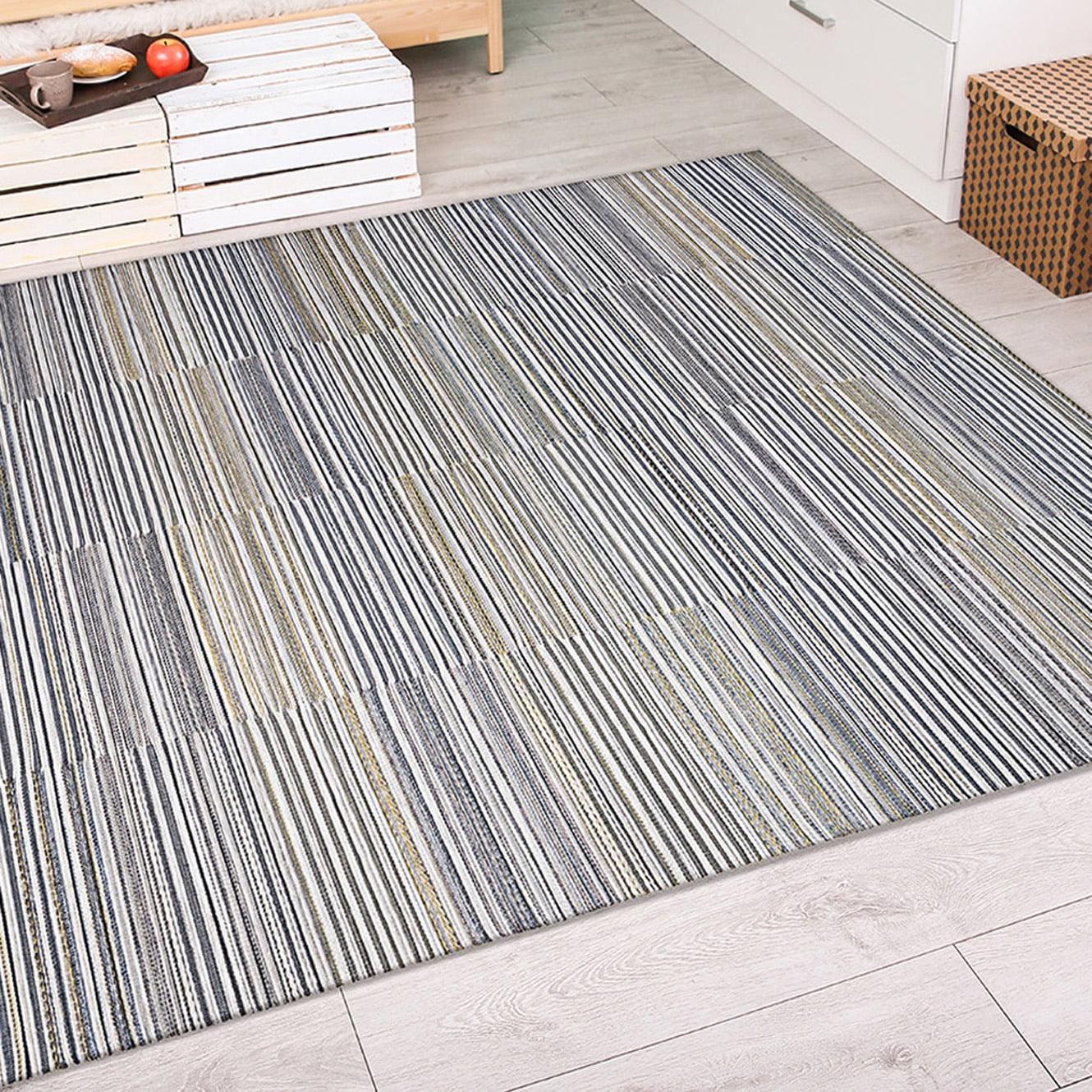 Ivory-Charcoal Flat Woven Synthetic 5' x 7' Area Rug