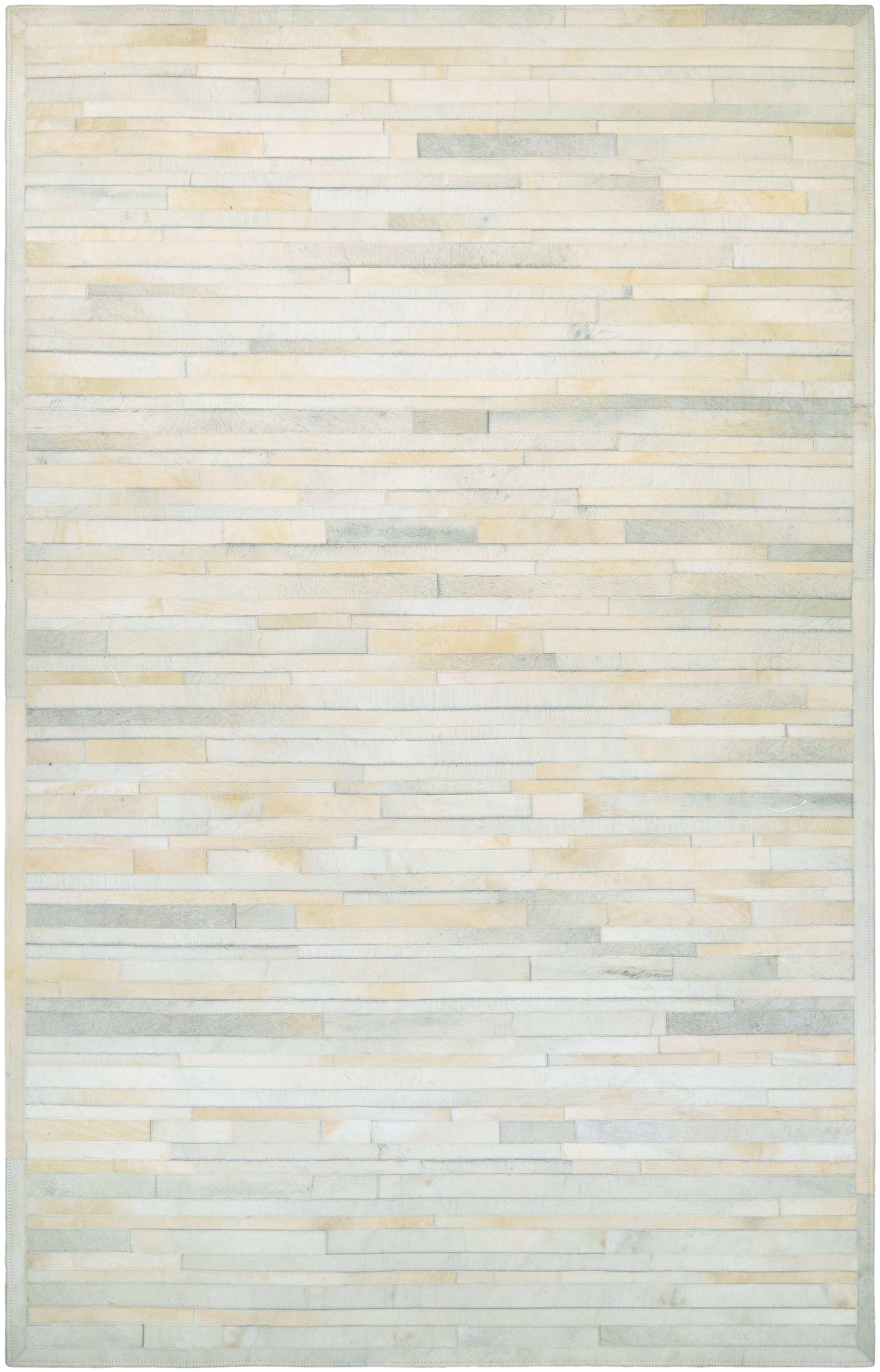 Ivory and Stripe Flat Woven Wool and Cowhide Rug, 2' x 4'