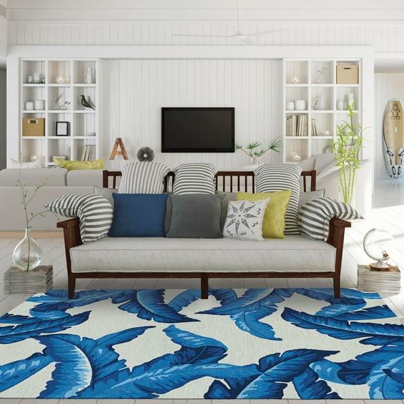 Couristan Covington Palm Leaves 8' x 10' Blue Floral Outdoor Rug