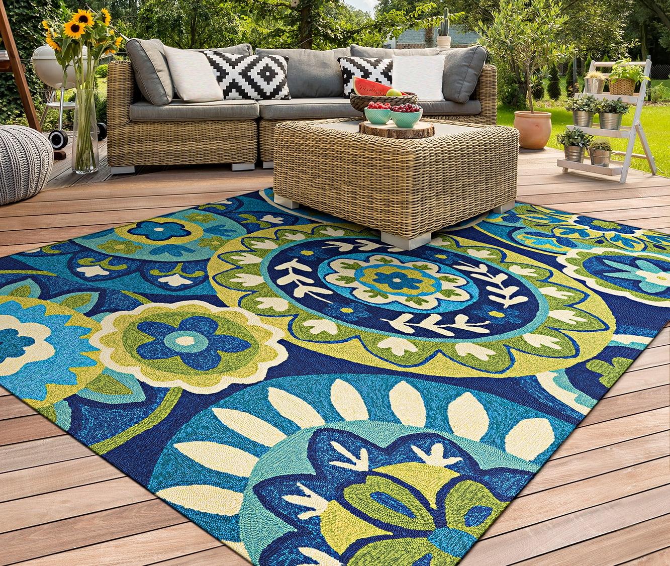 Handmade Blue Floral Synthetic Rectangular Rug, 5'6" x 8'