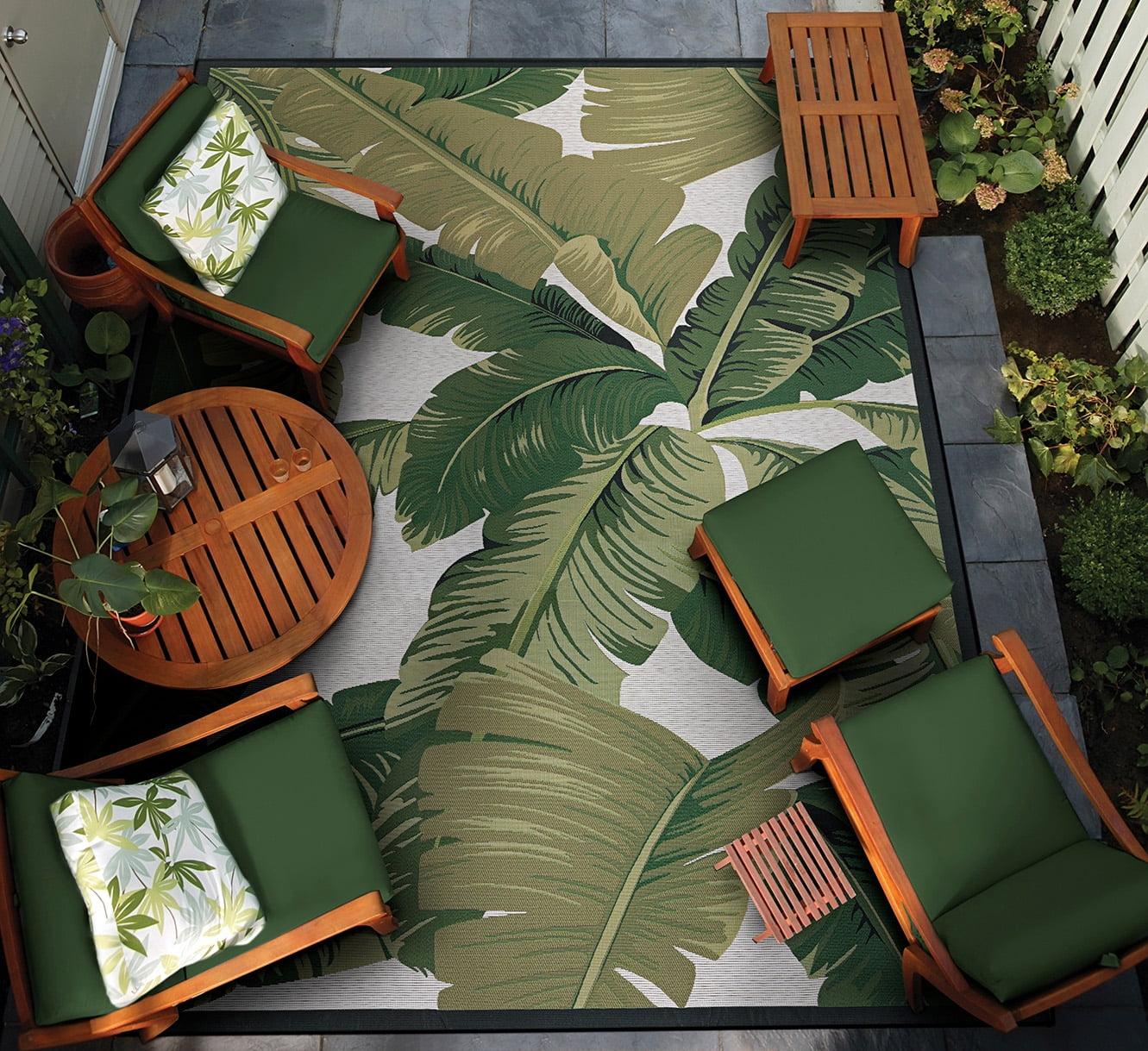 Couristan Dolce Palm Lily Indoor / Outdoor Area Rug, Hunter Green-Ivory, 4' x 5'10"