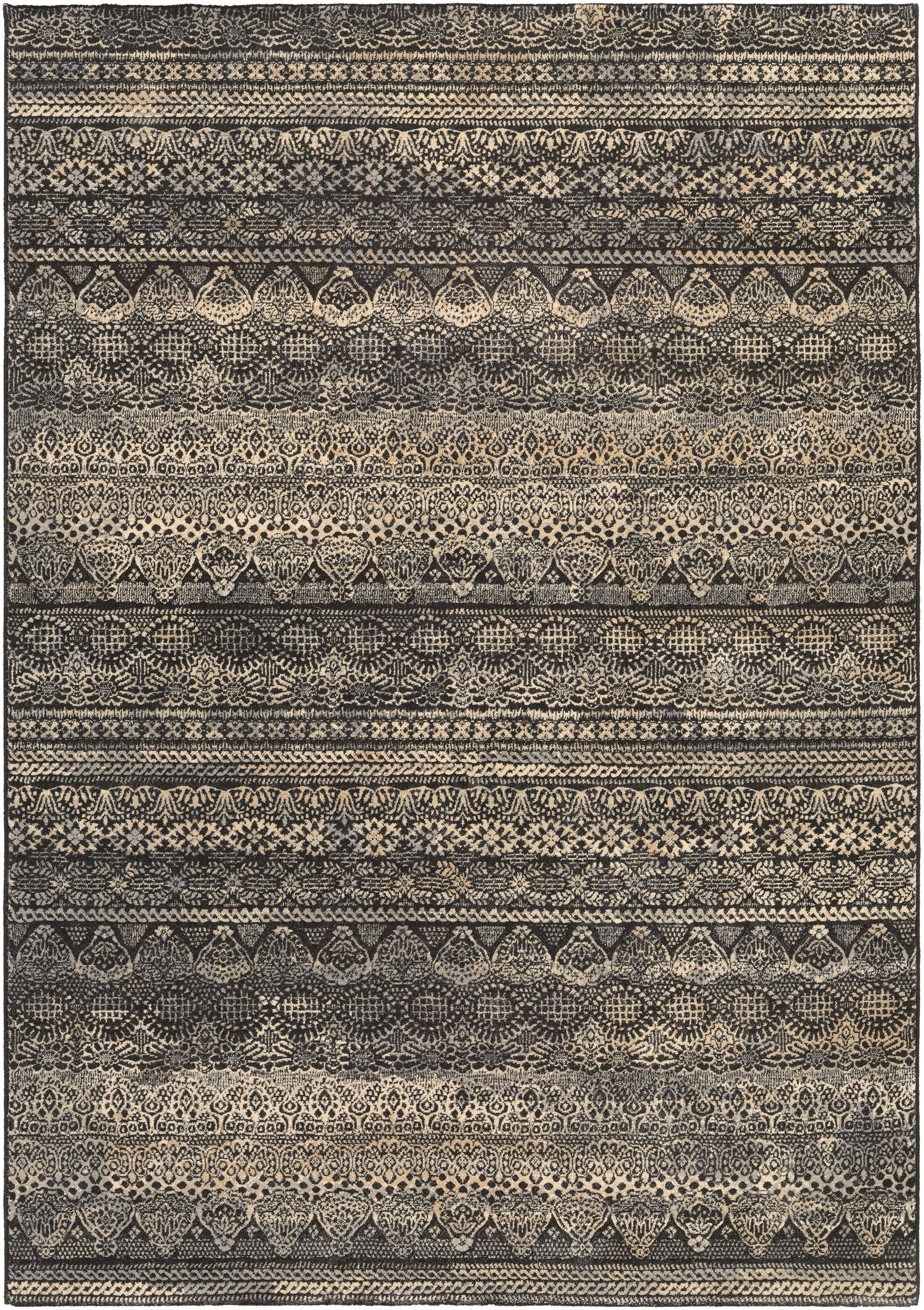 Easton Transitional Black and Grey Soft Synthetic Area Rug, 3'11" x 5'3"