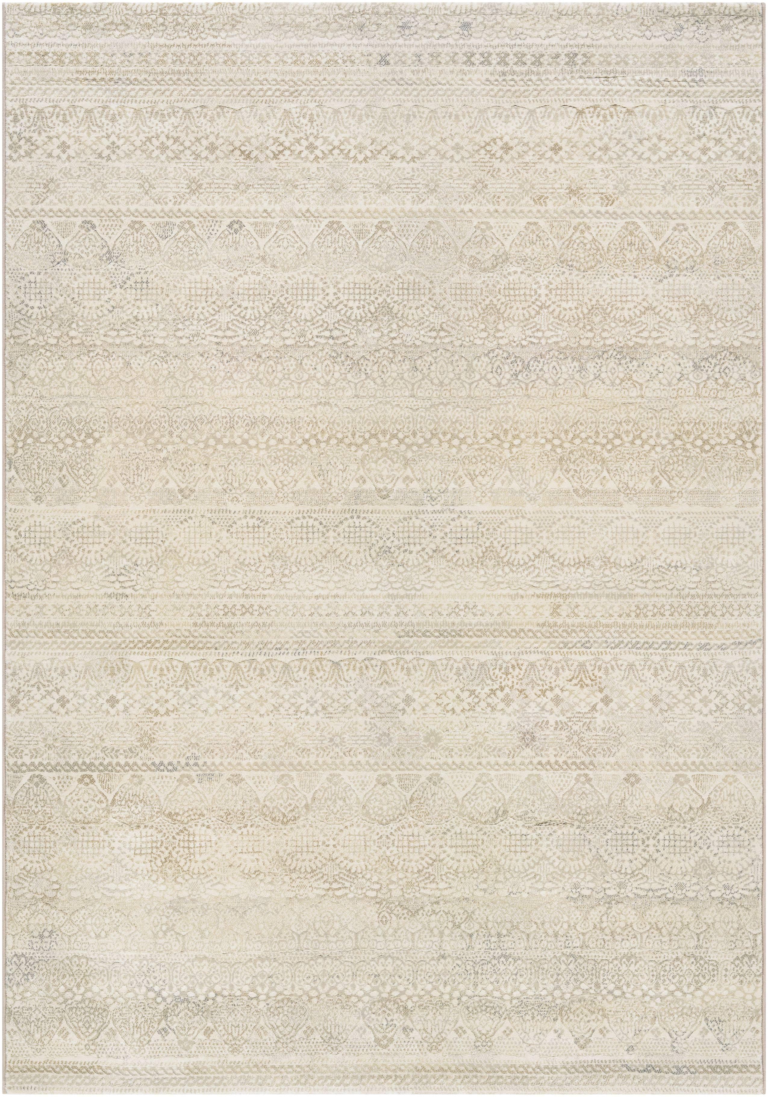 Ivory and Light Grey Abstract Synthetic Area Rug