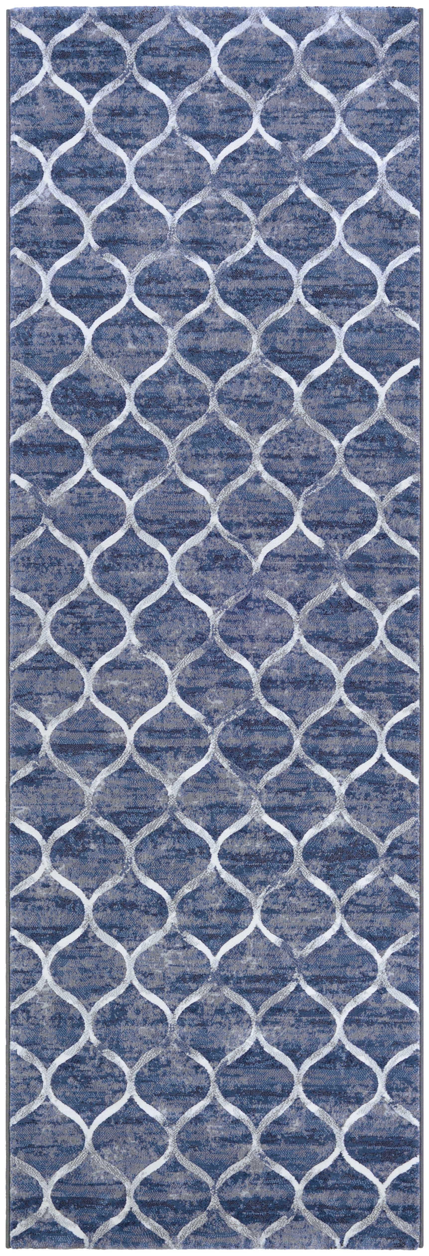 Dusk Blue Modern European 31'' x 94'' Synthetic Runner Rug