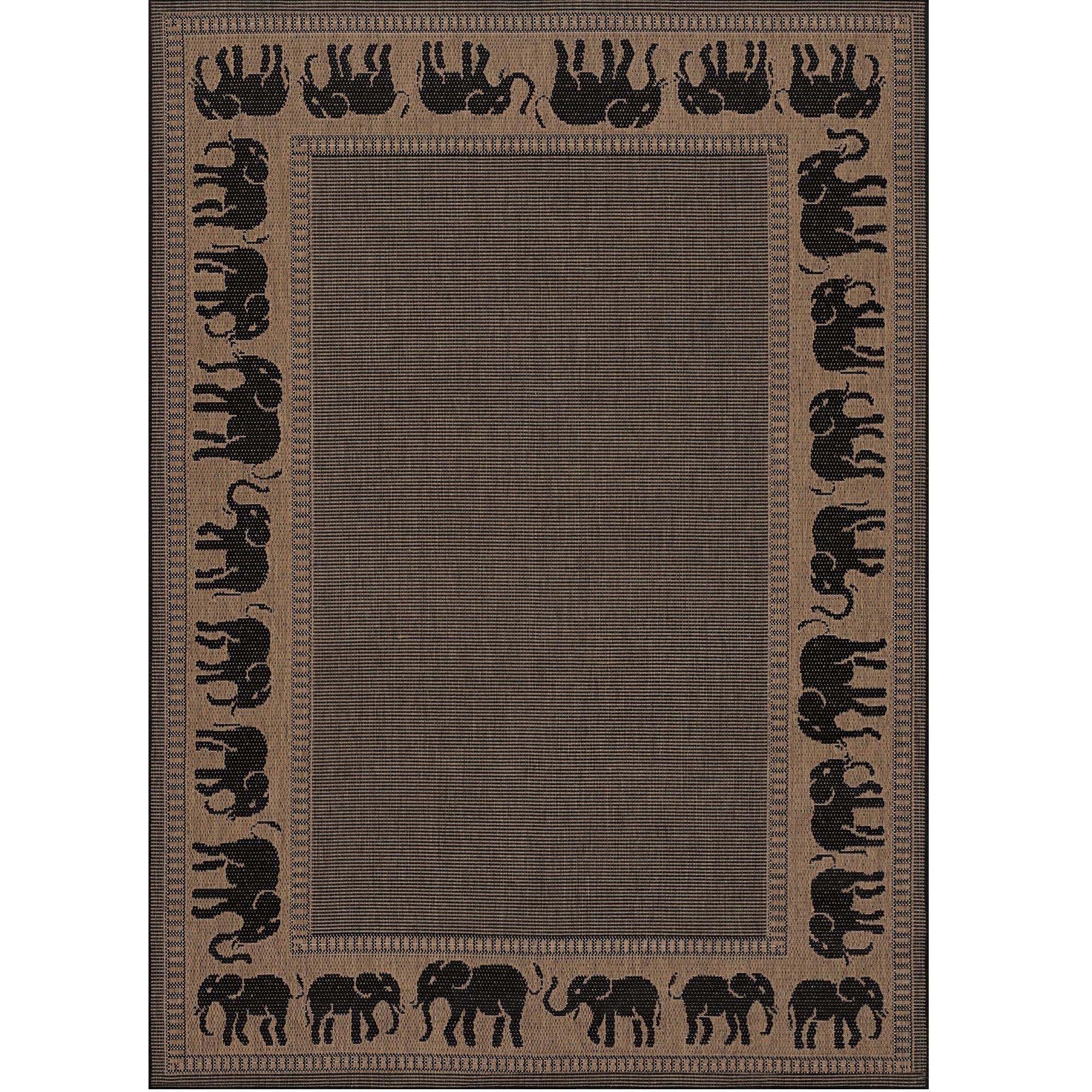 Elephant Parade Black Synthetic Flat Woven Outdoor Runner Rug