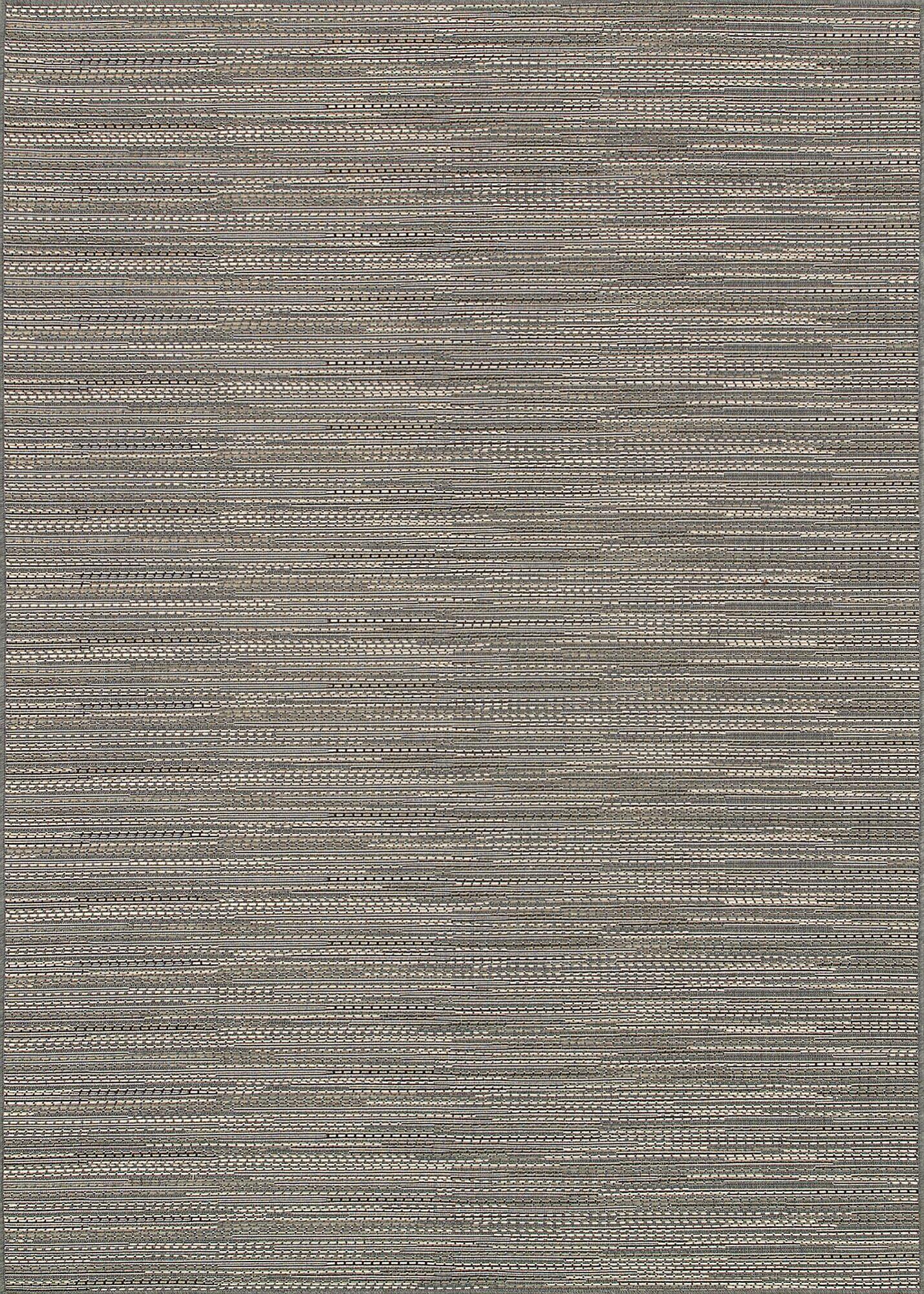 Modern Grey-Multi Stripe Synthetic Flatweave Area Rug, 7'6" x 10'9"