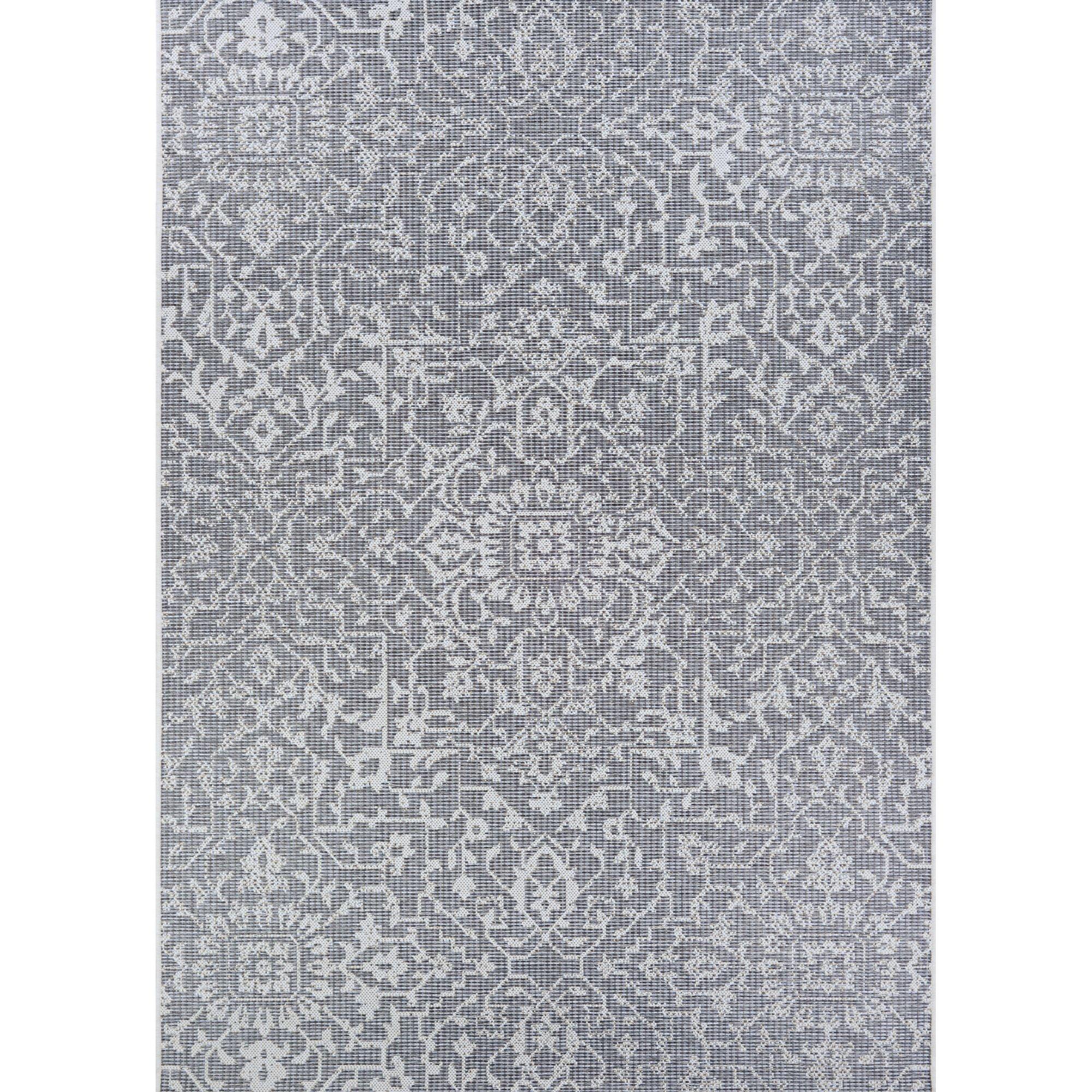 Transitional Grey-Ivory Medallion 65" x 45" Synthetic Area Rug