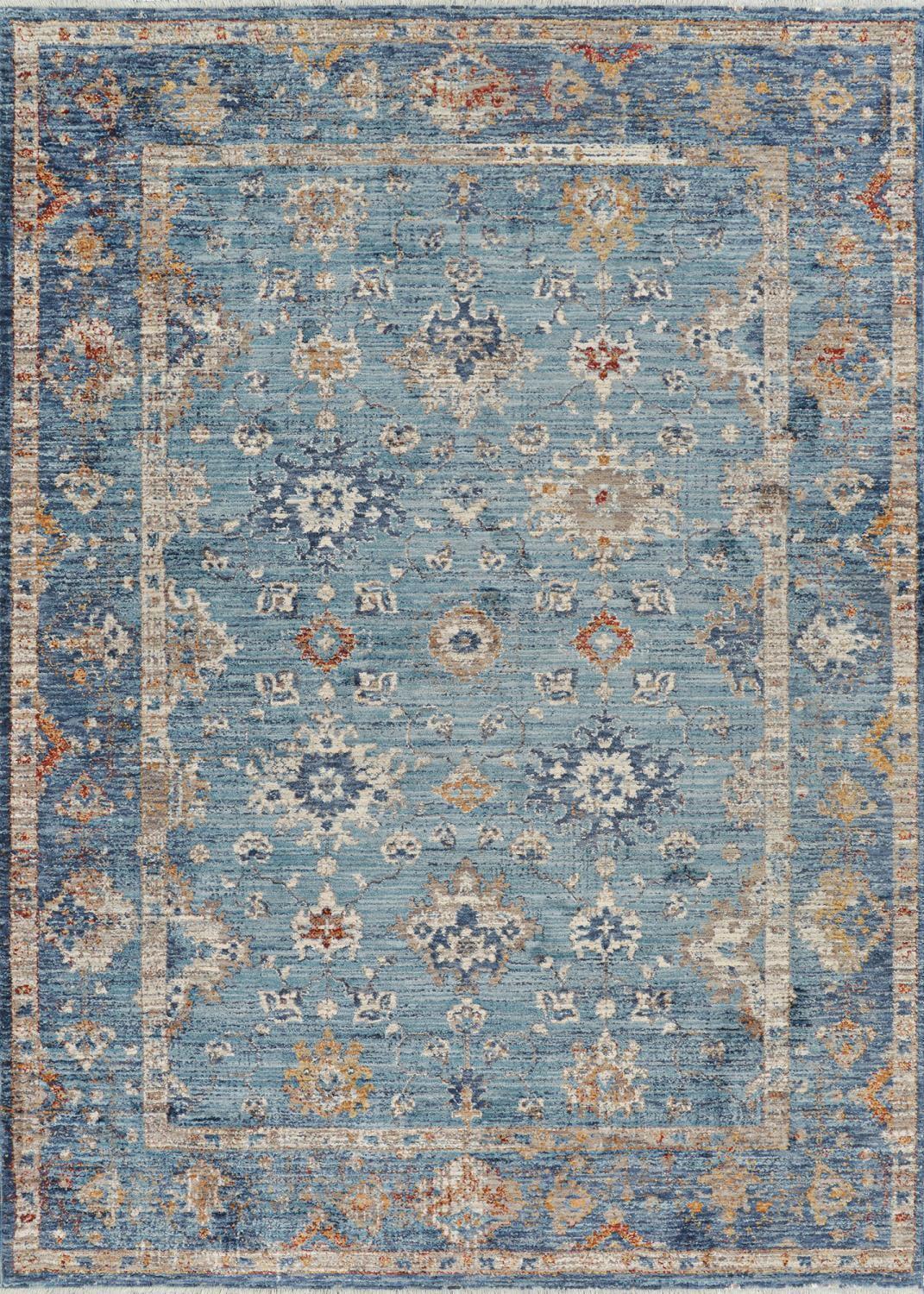 Blue Floral Handmade Polyester Area Rug, 6'6" x 9'6"