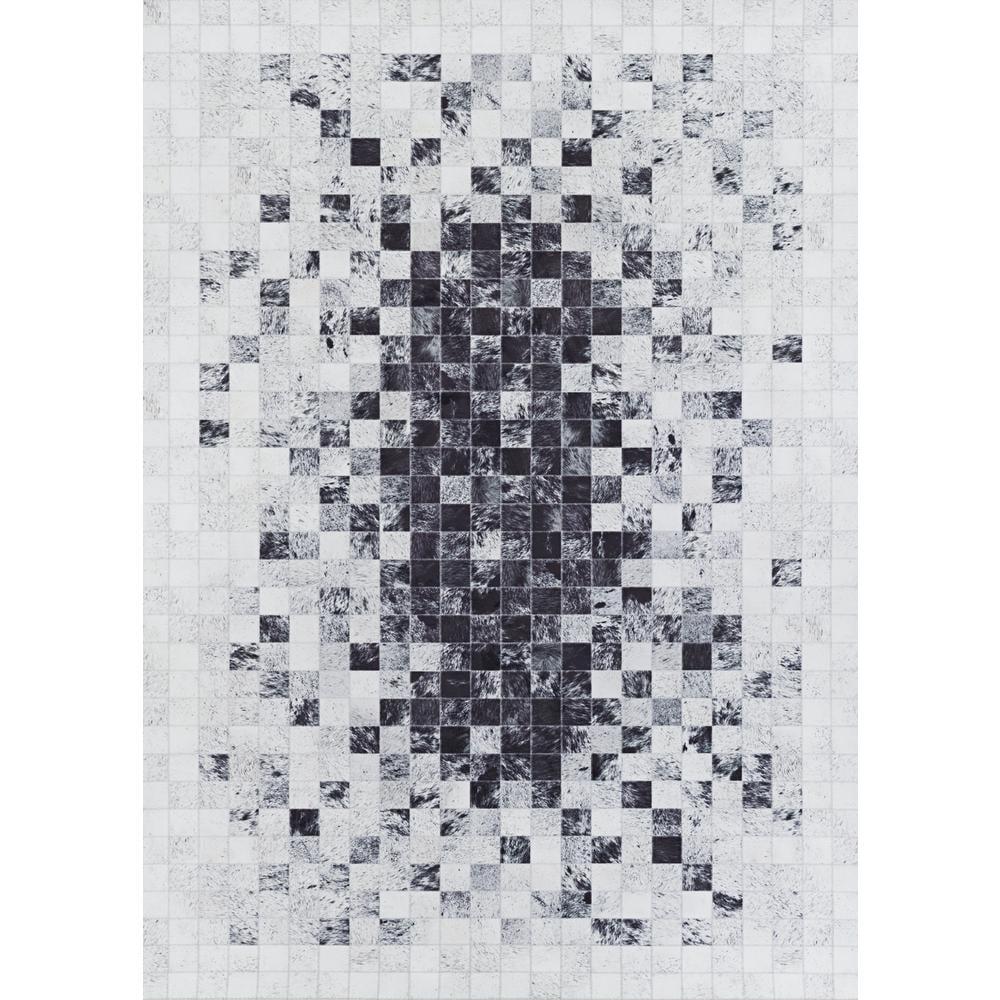 Couristan Prairie Hygee Blocks Coal-Ice Caps Printed Faux Cowhide Area Rug 