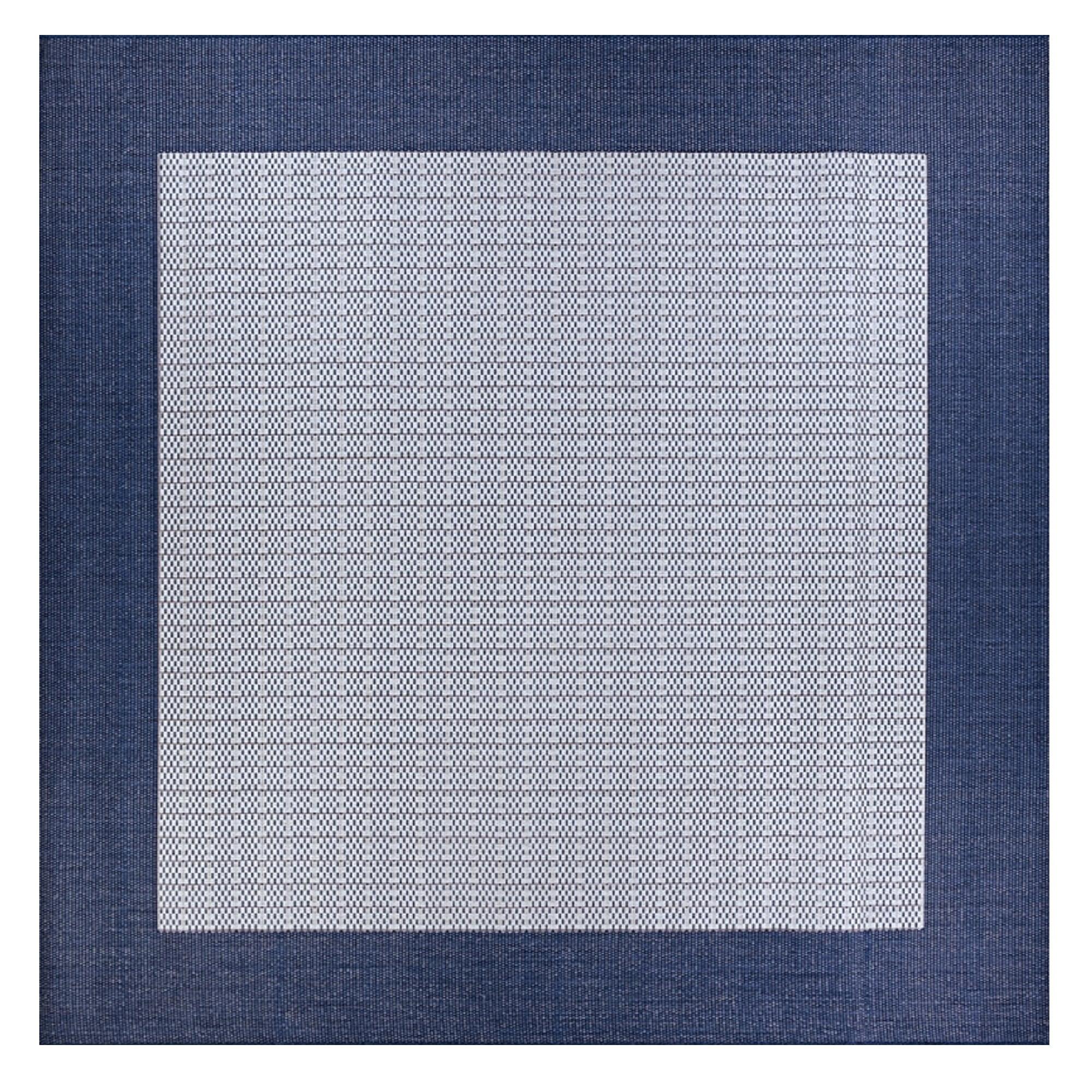 Couristan Recife Checkered Field Indoor / Outdoor Area Rug, Ivory- Indigo Blue, 7'6" Square
