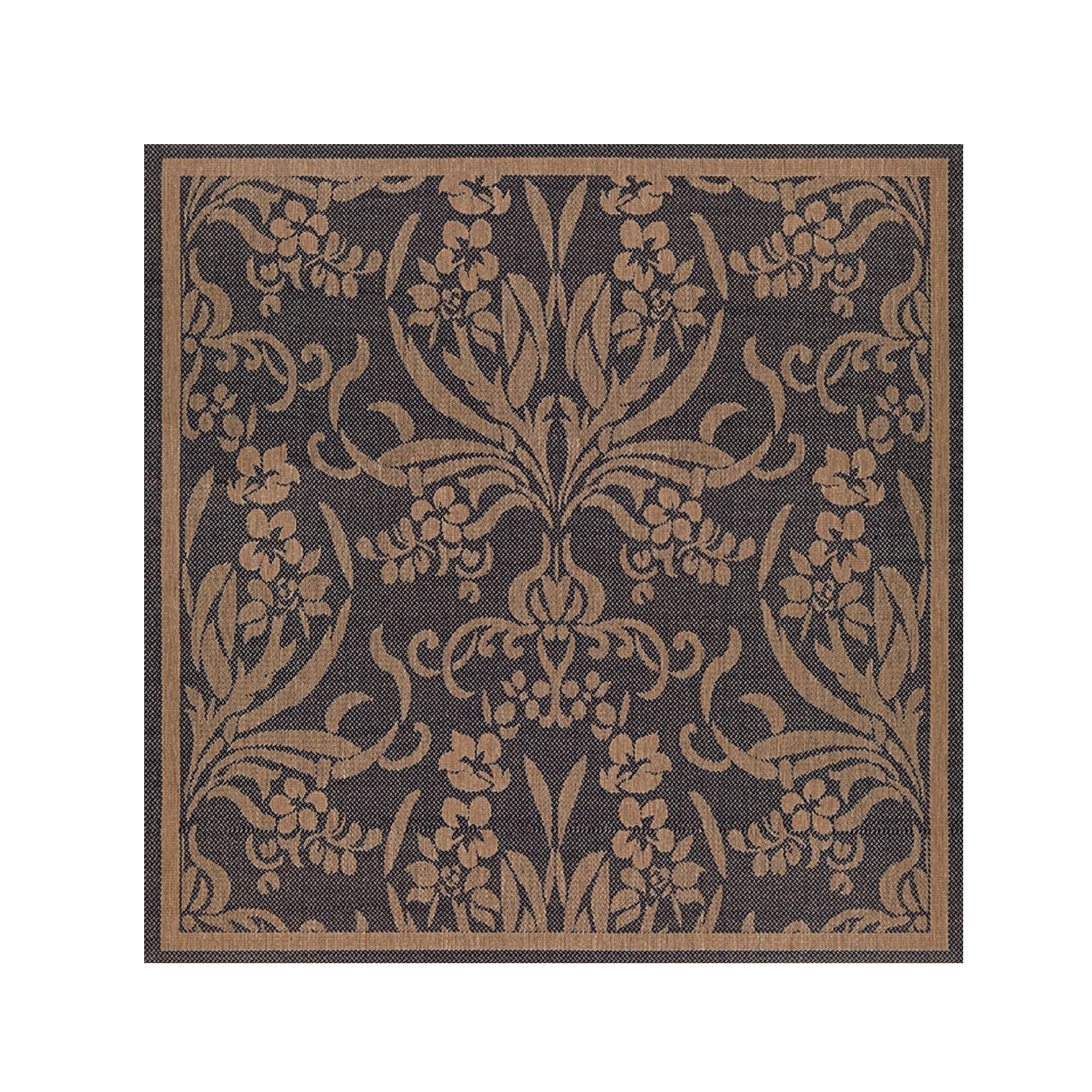 Black and Cocoa Square Synthetic Indoor/Outdoor Rug