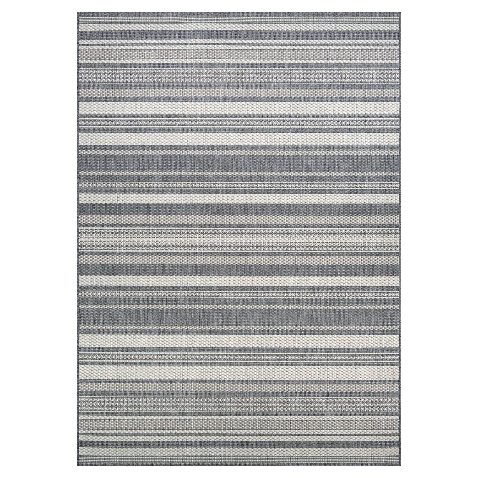 Champagne-Grey Stripe Transitional 5' x 7' Synthetic Area Rug
