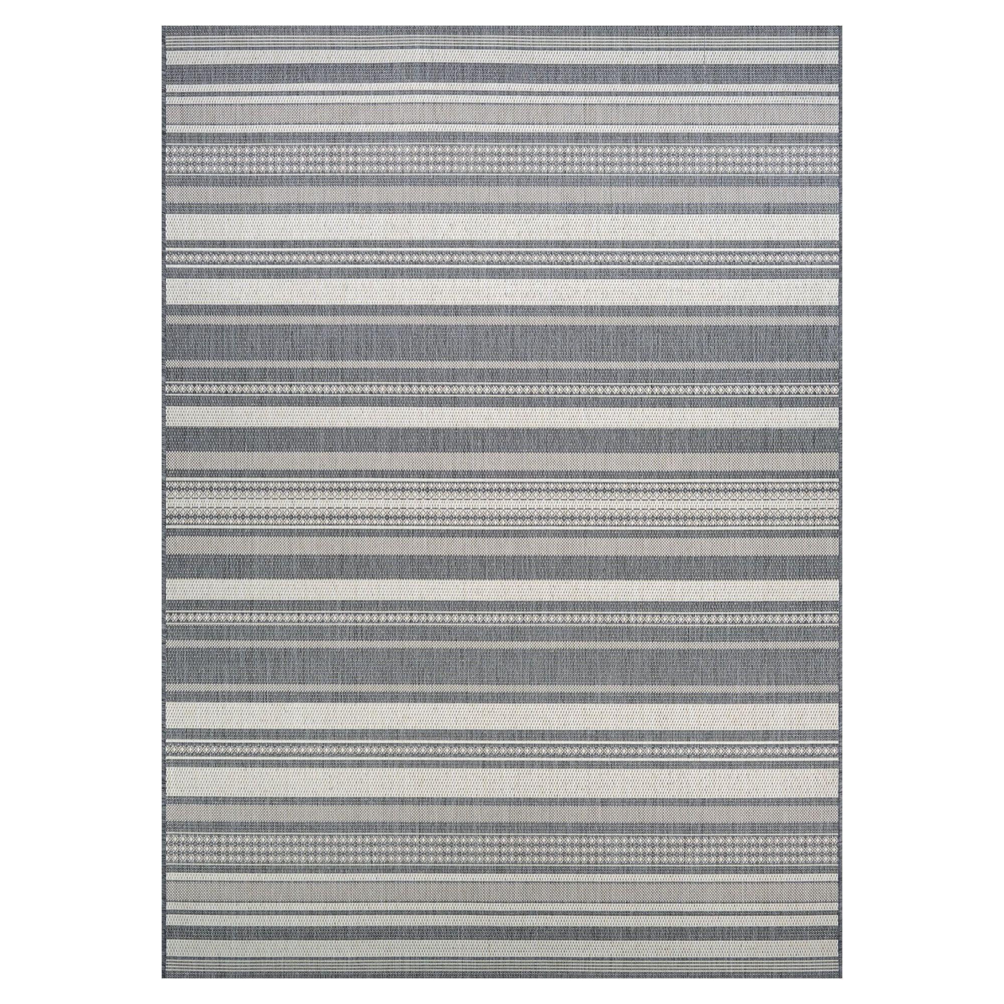 Champagne Grey Striped Flat Woven Indoor Outdoor Rug