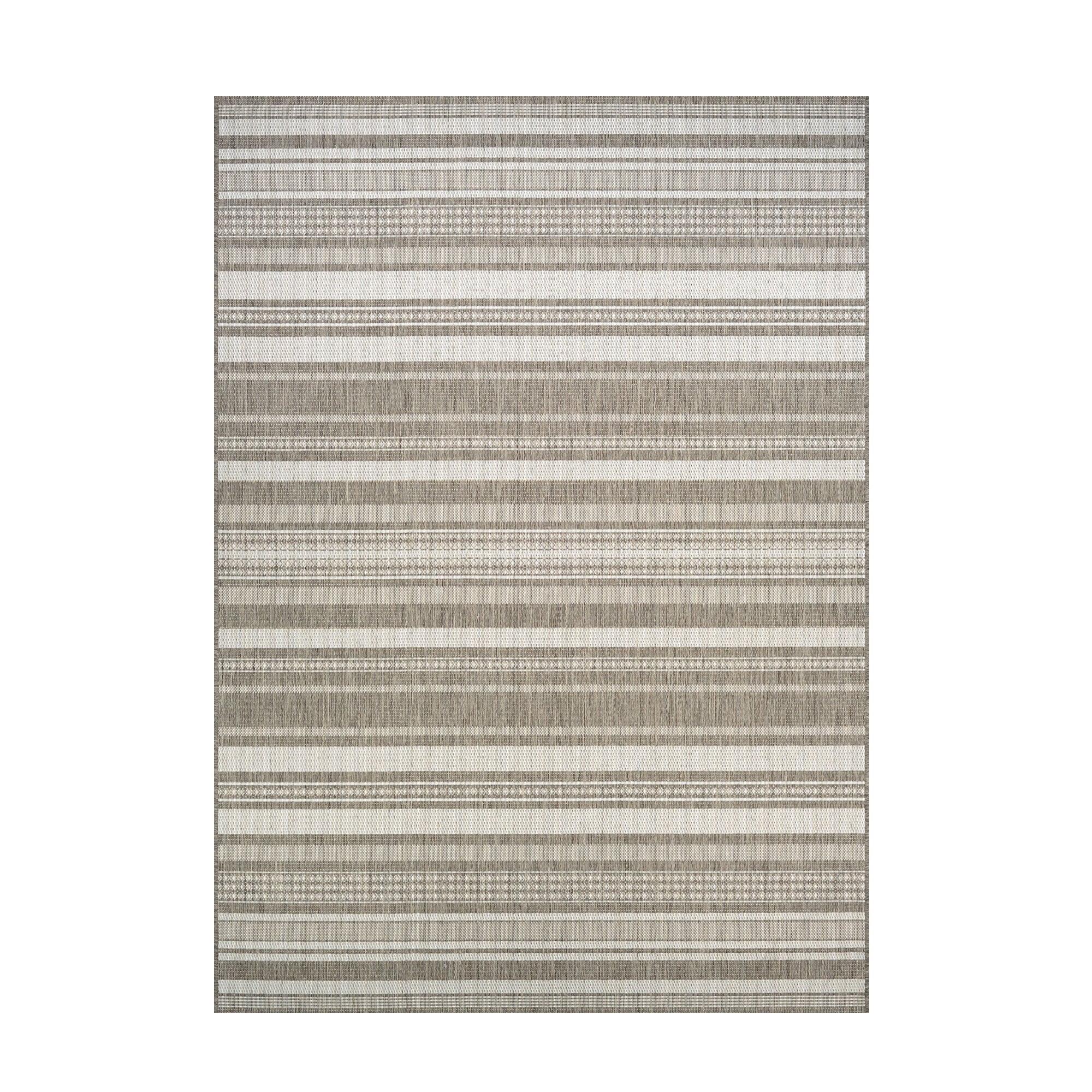 Champagne-Taupe Striped Synthetic 5' x 7' Indoor/Outdoor Rug