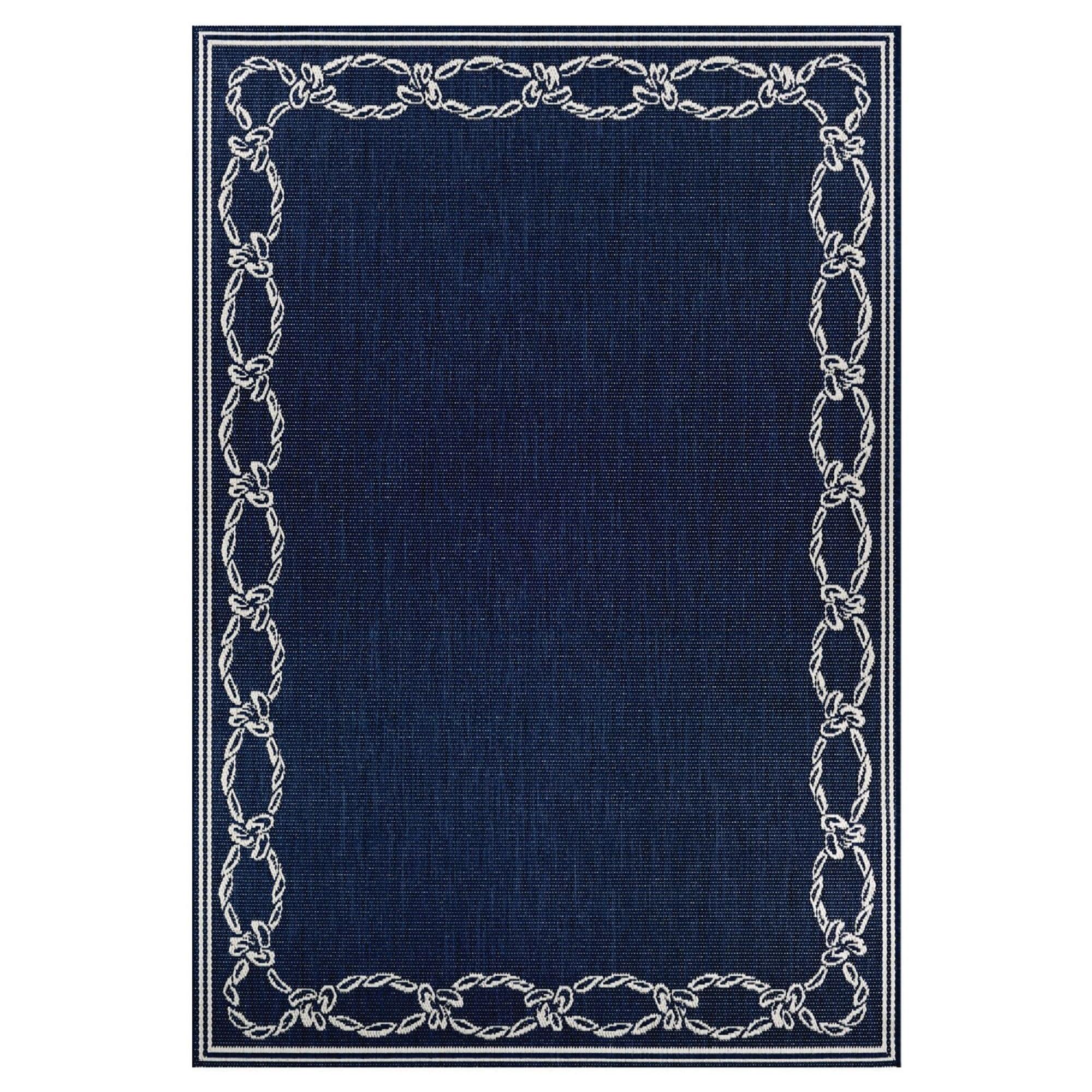 Ivory and Indigo Flat Woven Reversible Wool Area Rug