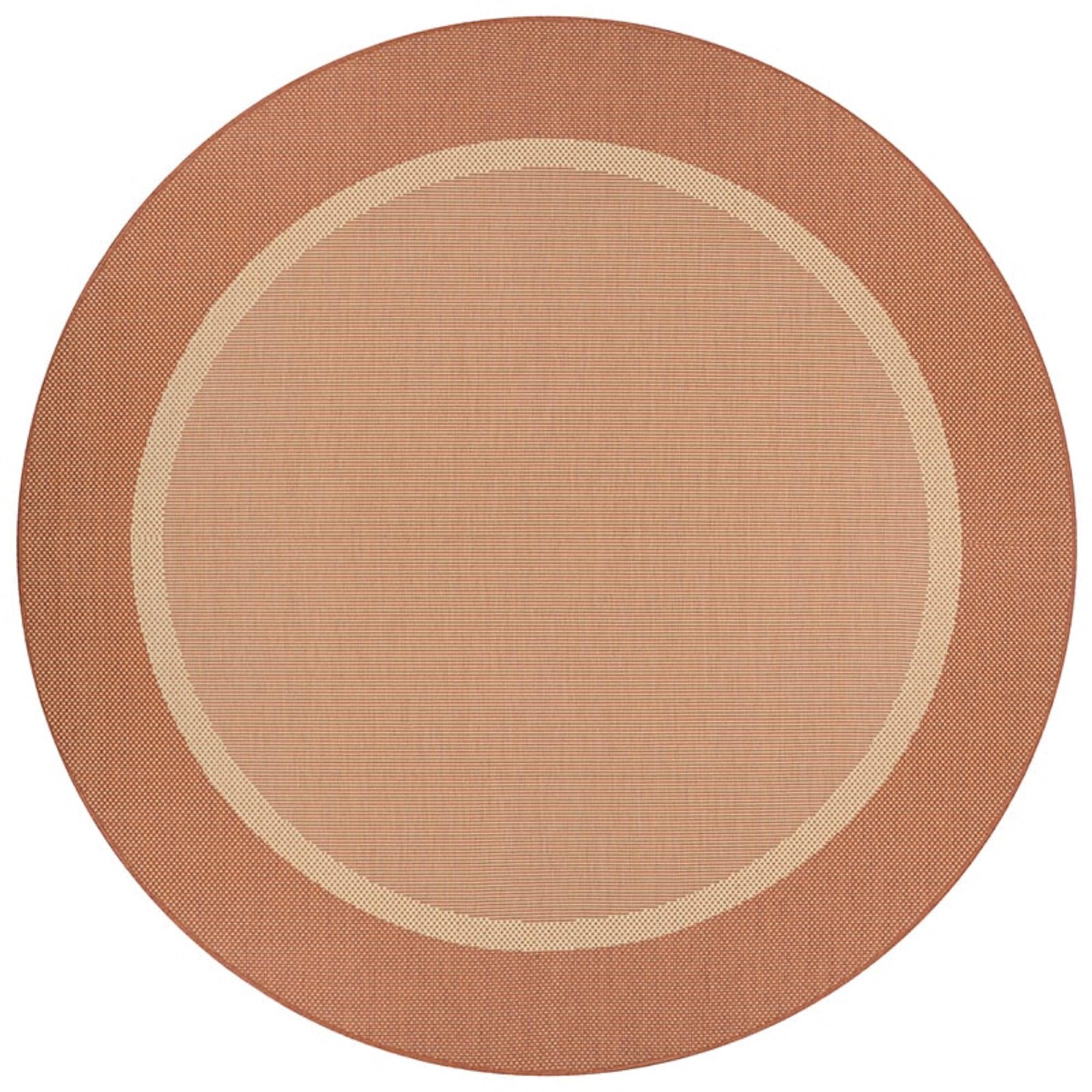 Terracotta and Natural Round Flat Woven Outdoor Rug, 7'6"