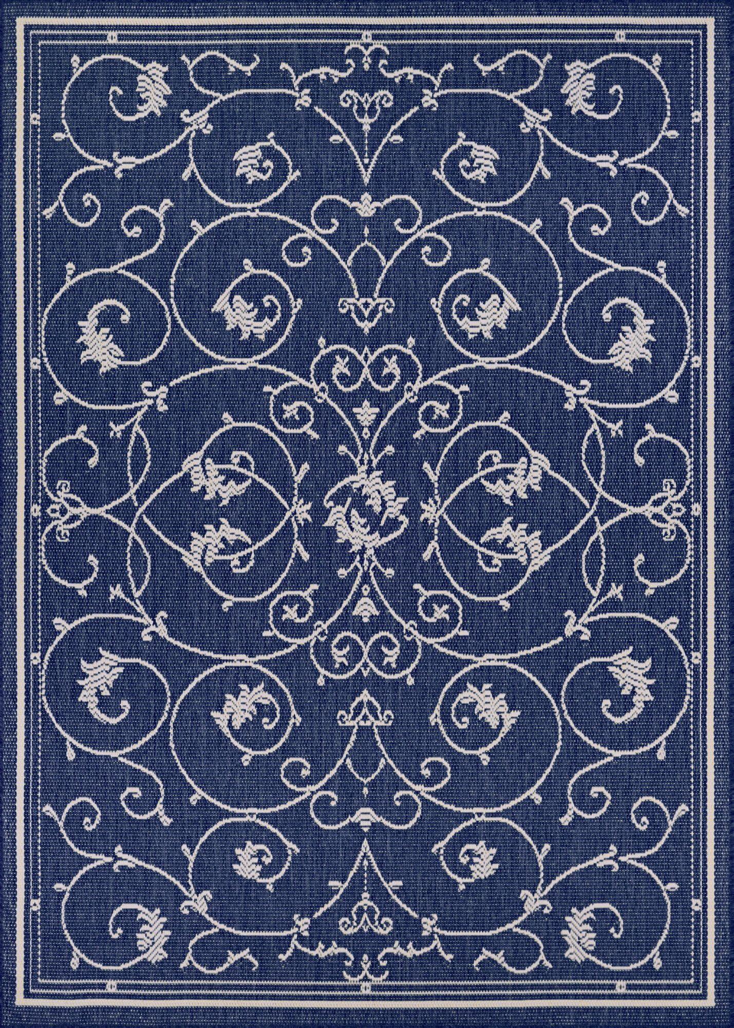 Ivory and Indigo Flatwoven Synthetic Runner Rug