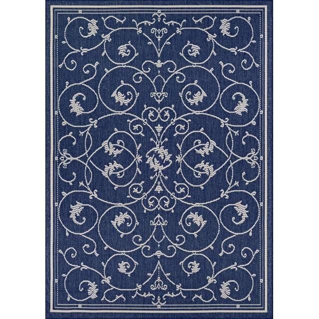 Couristan Recife Veranda Indoor / Outdoor Area Rug, Ivory- Indigo Blue, 5'10" x 9'2"