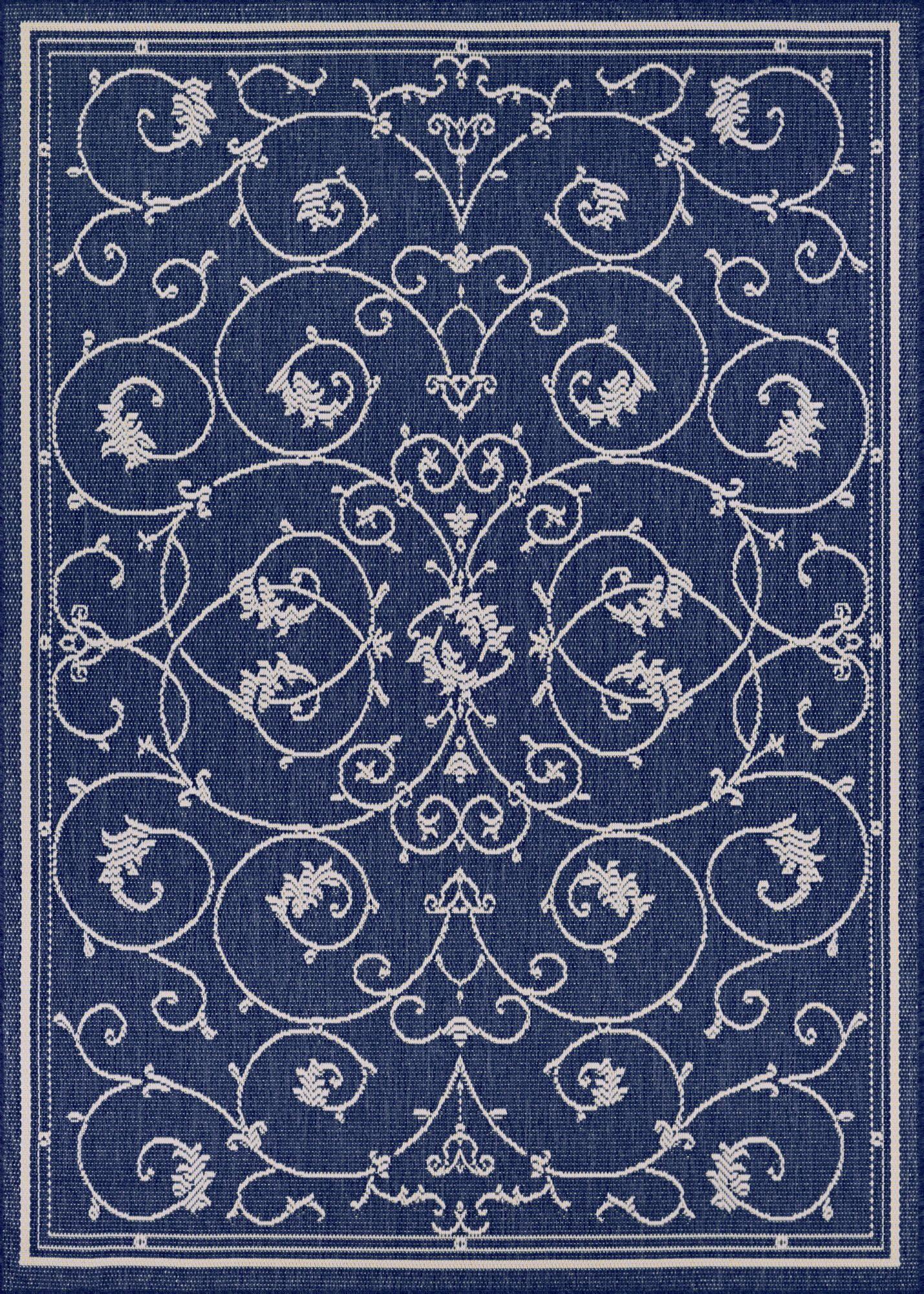 Couristan Recife Veranda Indoor / Outdoor Area Rug, Ivory- Indigo Blue, 7'6" x 10'9"