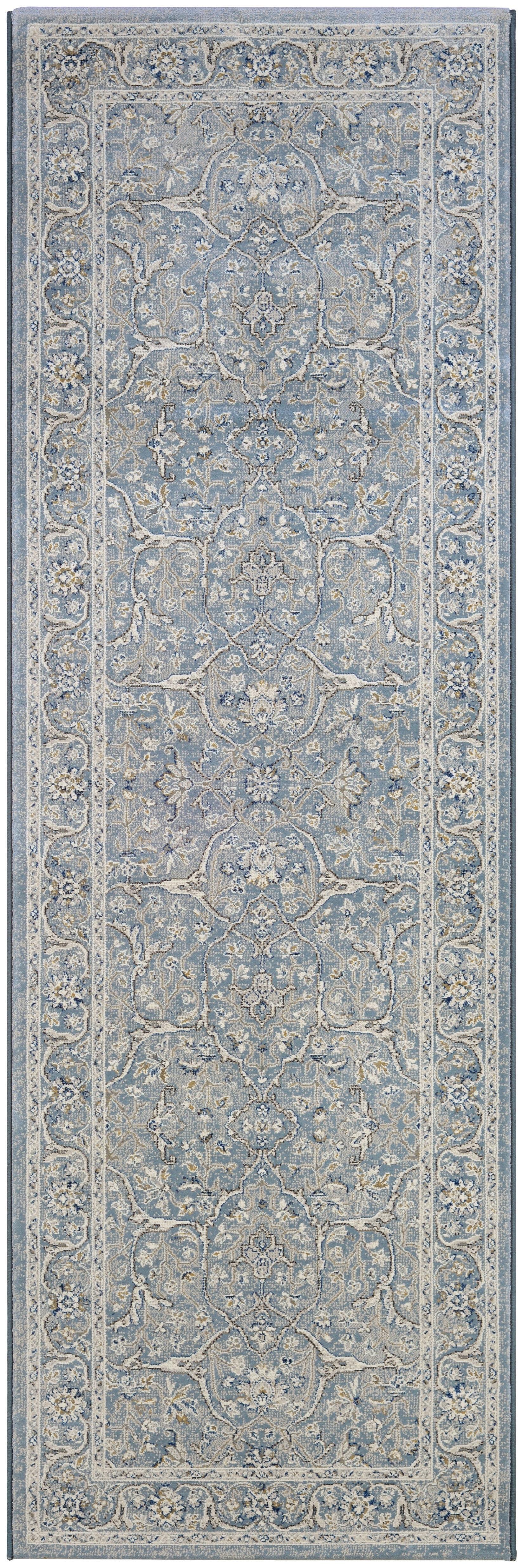 Slate Blue Synthetic Traditional Runner Rug, 2'7" x 7'10"