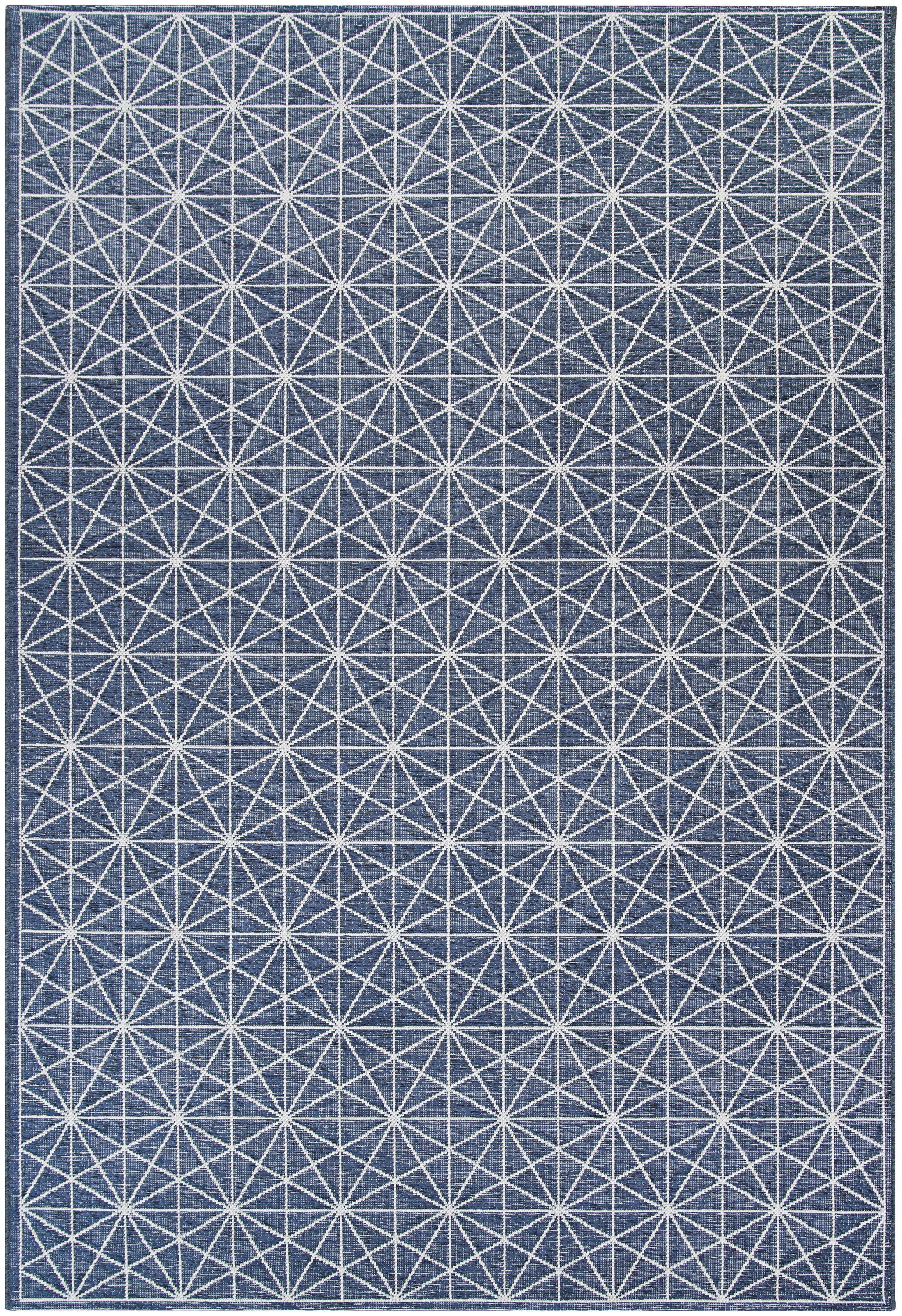 Petrol Blue Geometric Tufted Rectangular Rug