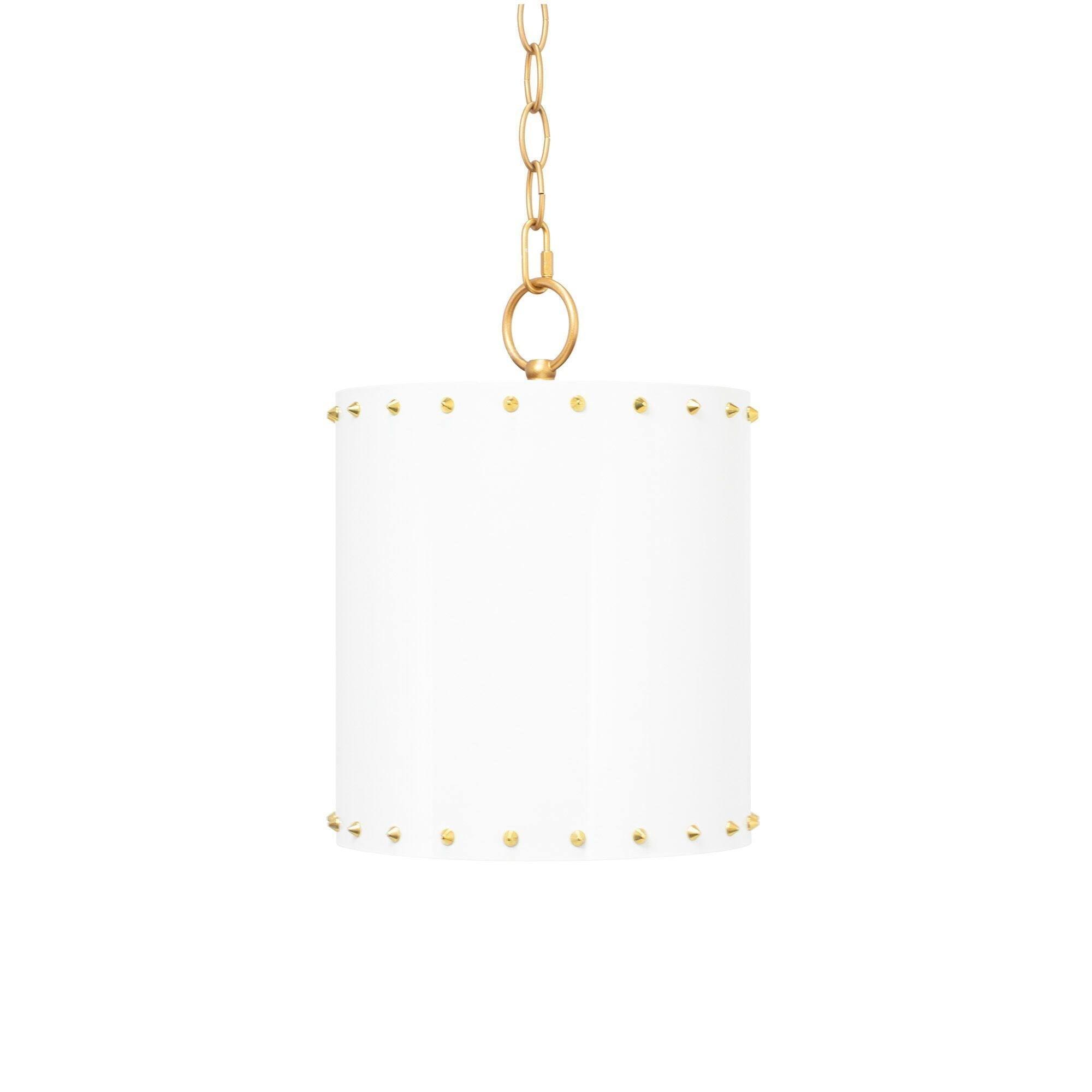 White Drum Iron Pendant Light with Gold Accents