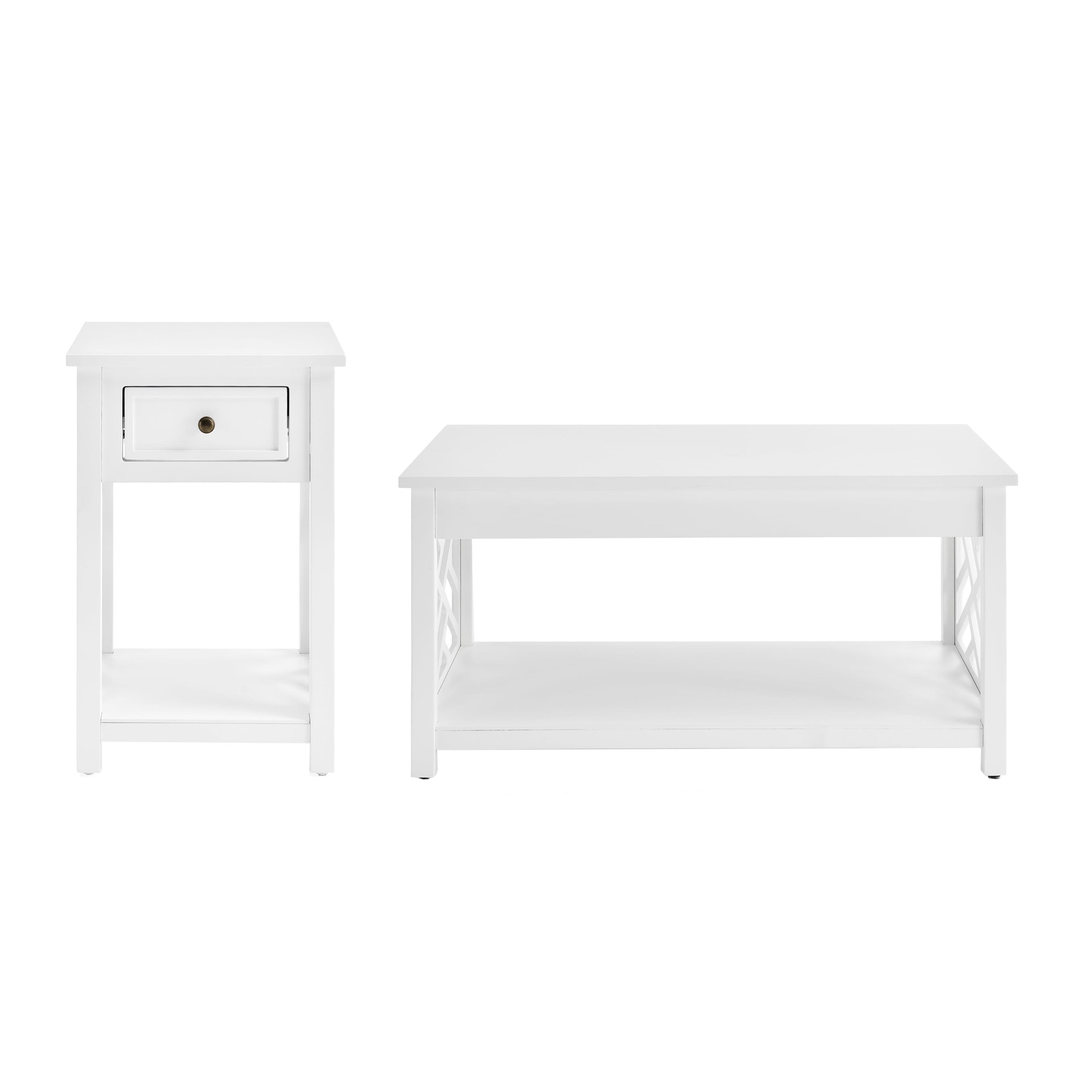 Coventry White Wood Coffee and End Table Set with Drawer