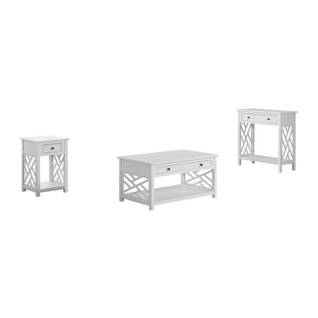 36" Middlebury Coffee Table, End Table and Console Table with Drawers White - Alaterre Furniture: 3-Piece Rectangle Set